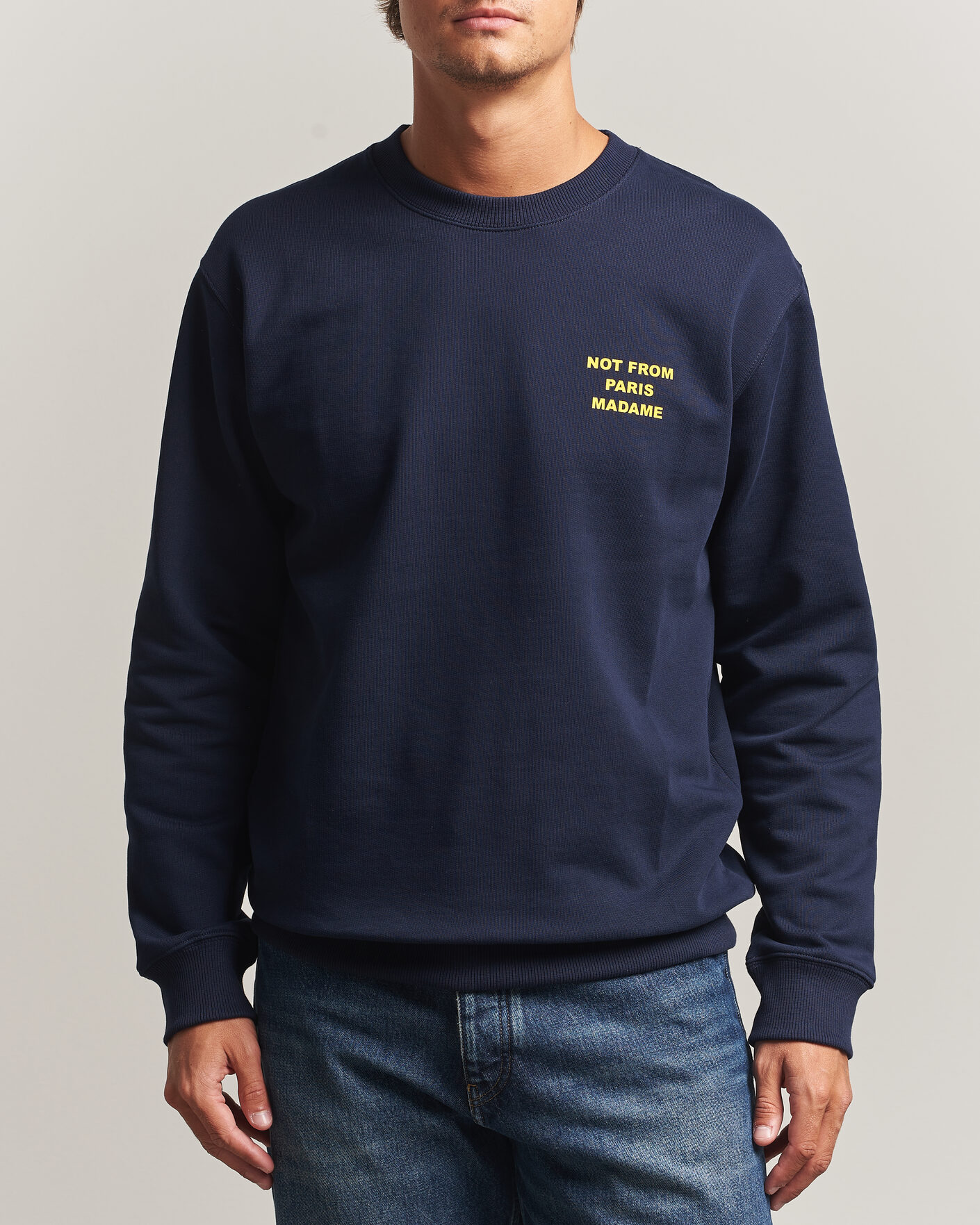 Men | Sweaters & Knitwear | Drôle de Monsieur | Bold Slogan Sweatshirt Navy
