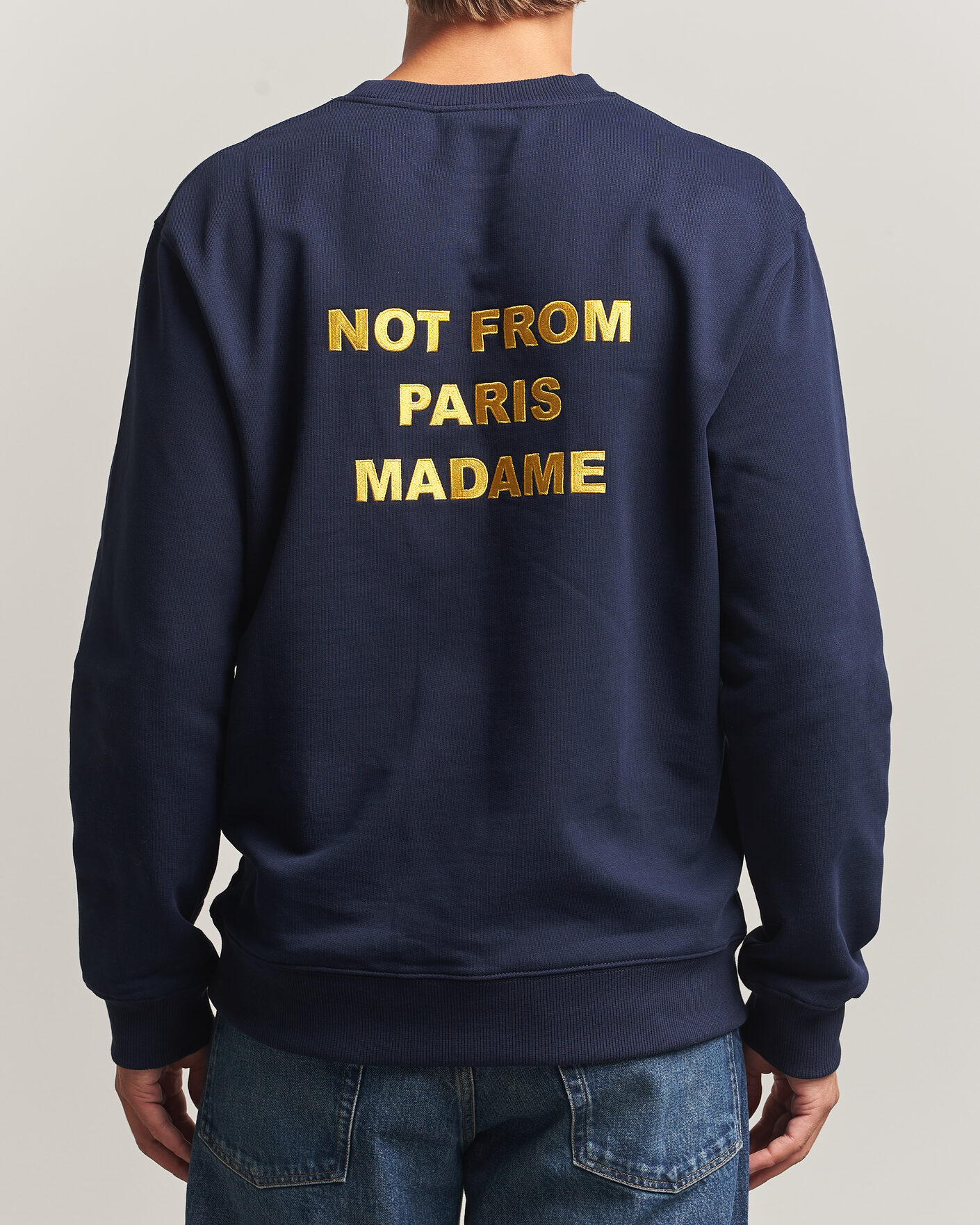 Men | Sweaters & Knitwear | Drôle de Monsieur | Bold Slogan Sweatshirt Navy
