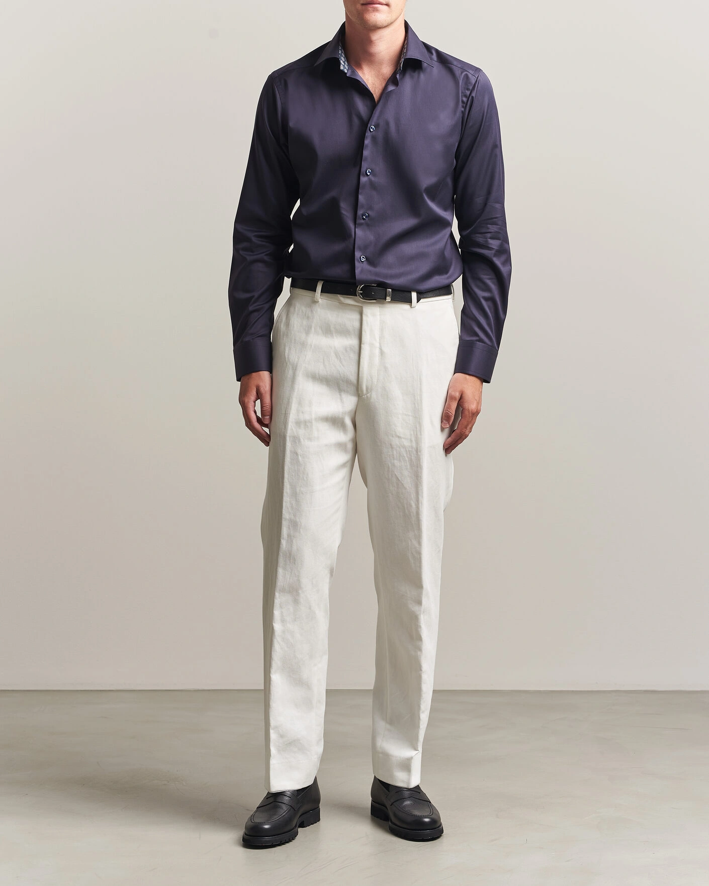 Men | Shirts | Eton | Slim Fit Signature Twill Contrast Shirt Navy Blue