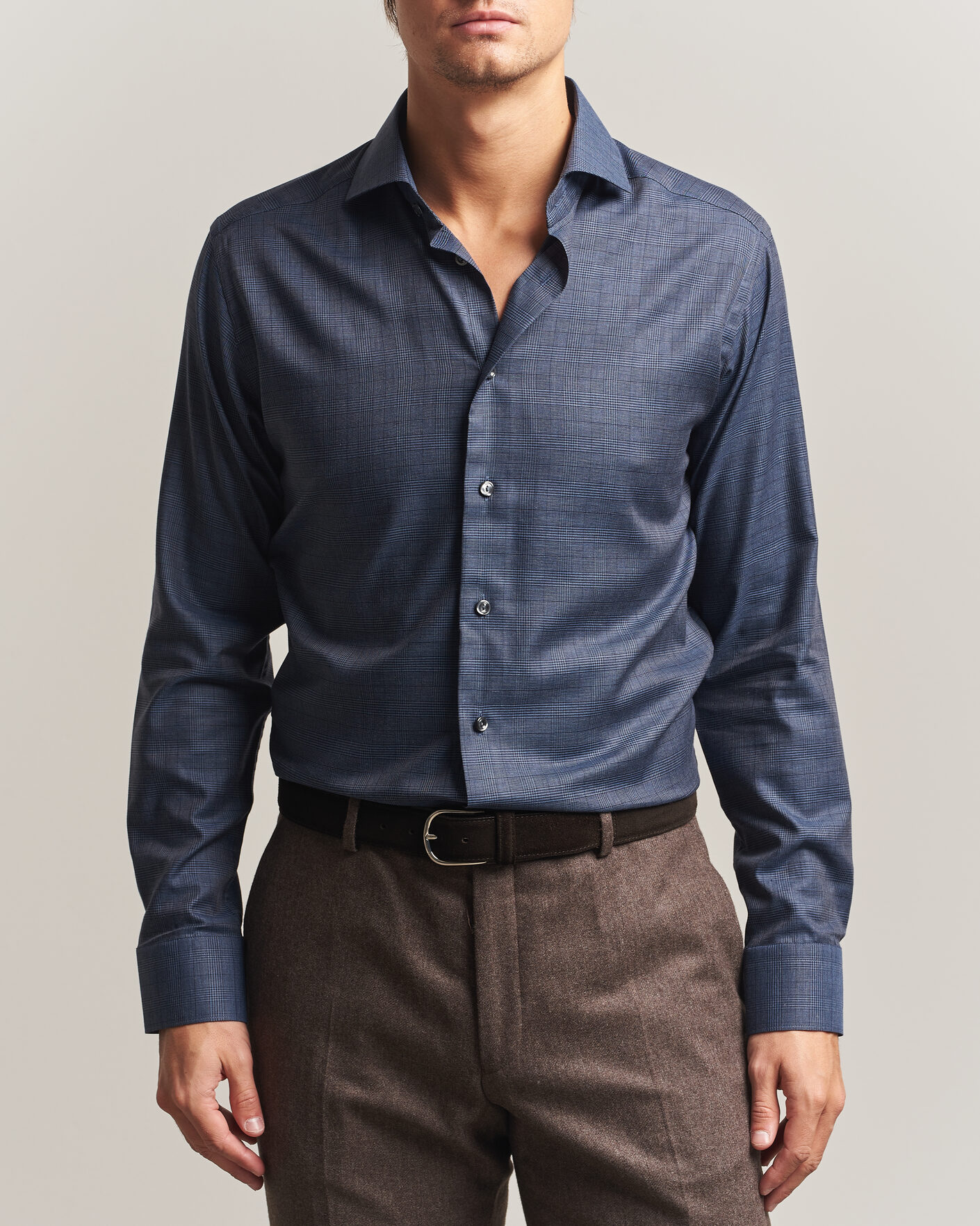 Men | Shirts | Eton | Slim Fit Signature Flannel Checked Shirt Dark Blue
