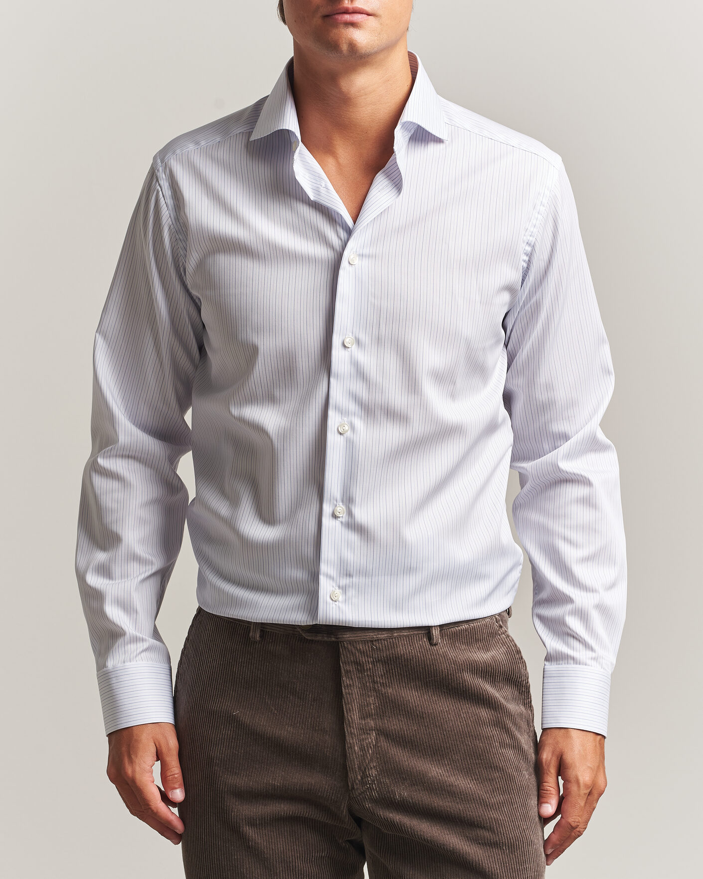 Men | Shirts | Eton | Slim Fit Fine Twill Striped Shirt Light Blue