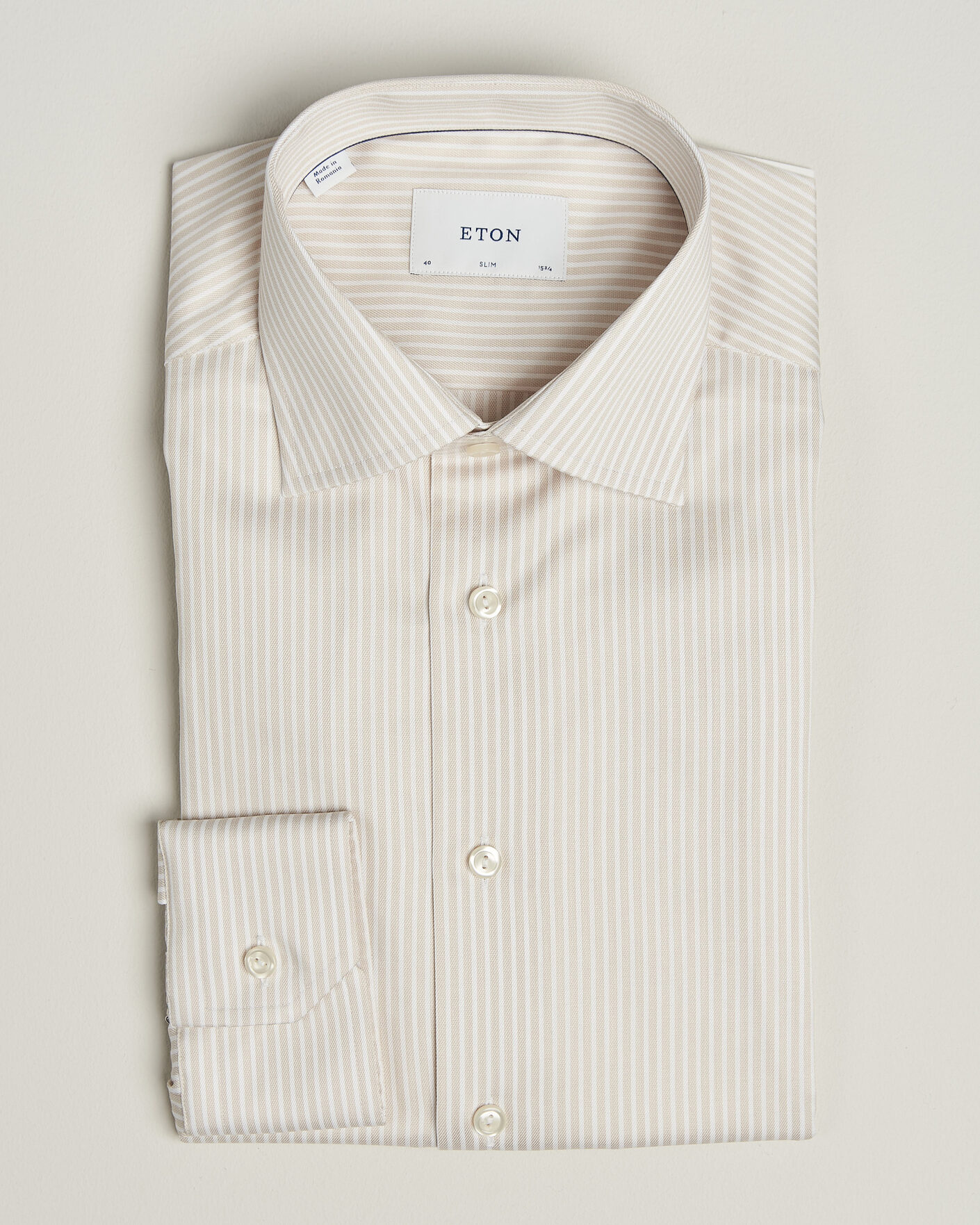 Men | Shirts | Eton | Slim Fit Signature Twill Striped Shirt Beige