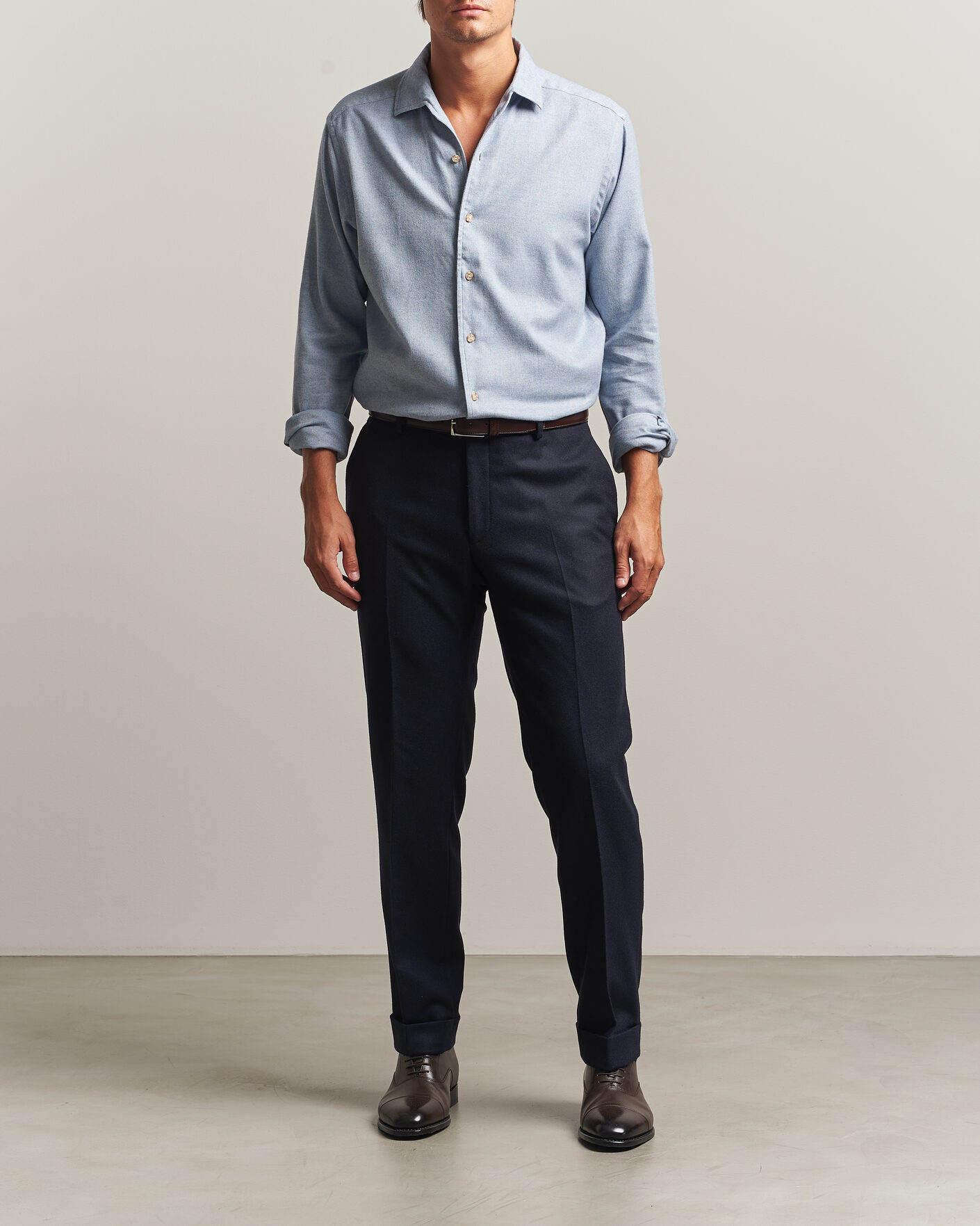 Men | Shirts | Eton | Casual Fit One Piece Collar Flannel Shirt Light Blue