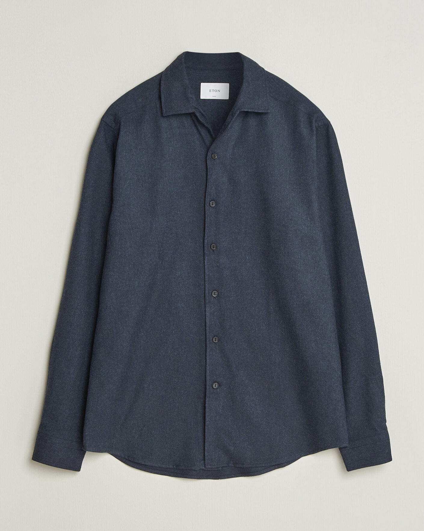 Men | Shirts | Eton | Casual Fit One Piece Collar Flannel Shirt Navy Blue