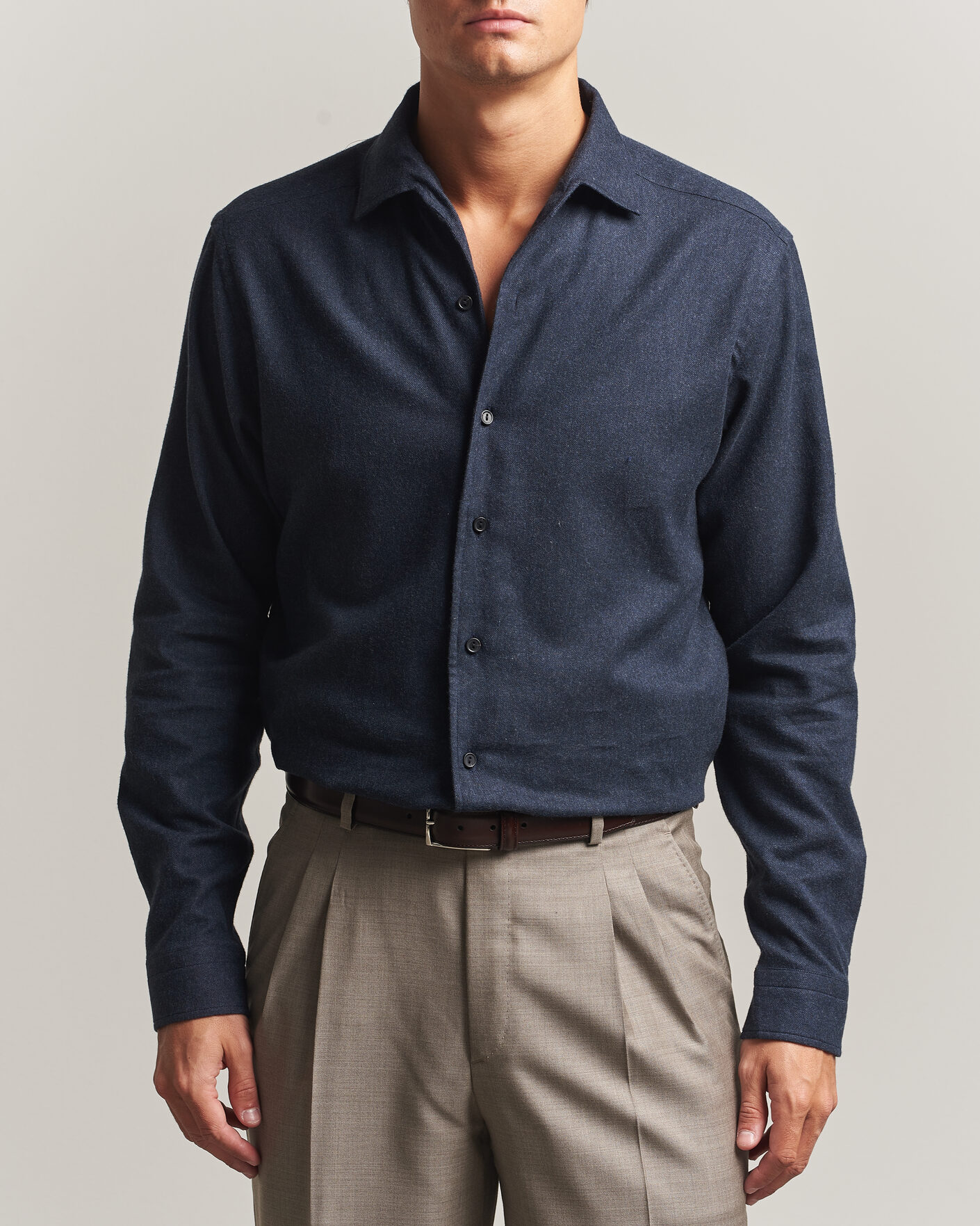 Men | Shirts | Eton | Casual Fit One Piece Collar Flannel Shirt Navy Blue