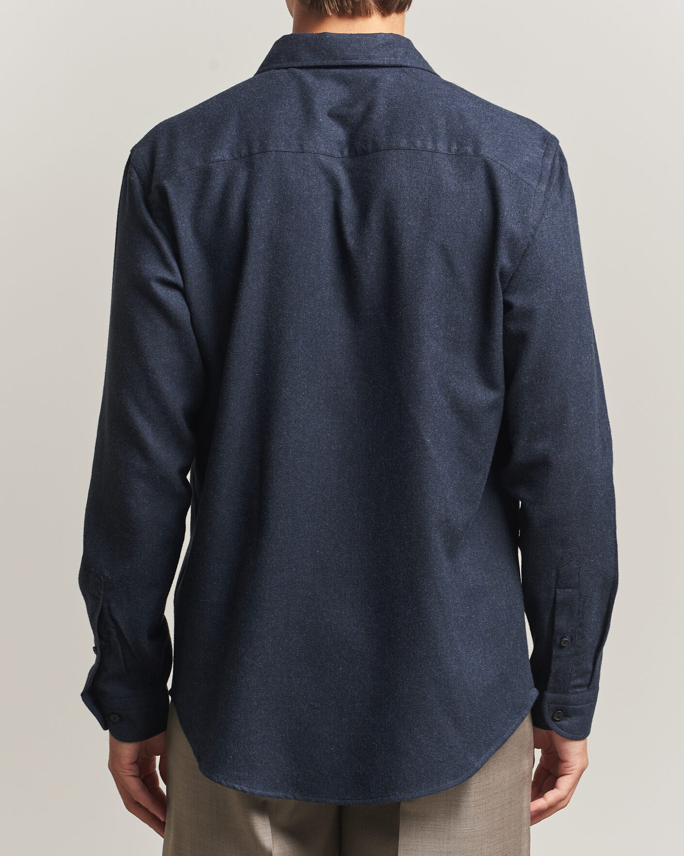 Men | Shirts | Eton | Casual Fit One Piece Collar Flannel Shirt Navy Blue