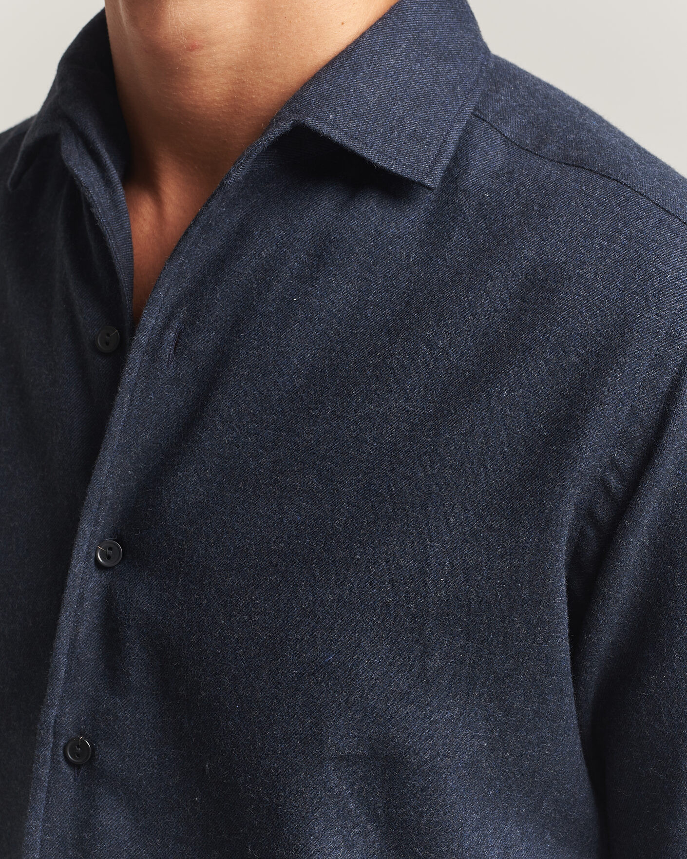Men | Shirts | Eton | Casual Fit One Piece Collar Flannel Shirt Navy Blue