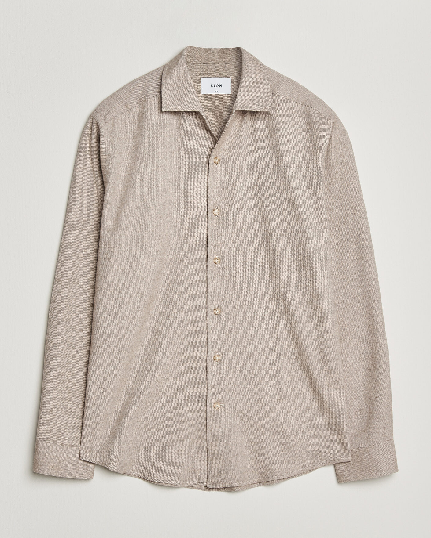 Men | Shirts | Eton | Casual Fit One Piece Collar Flannel Shirt Beige