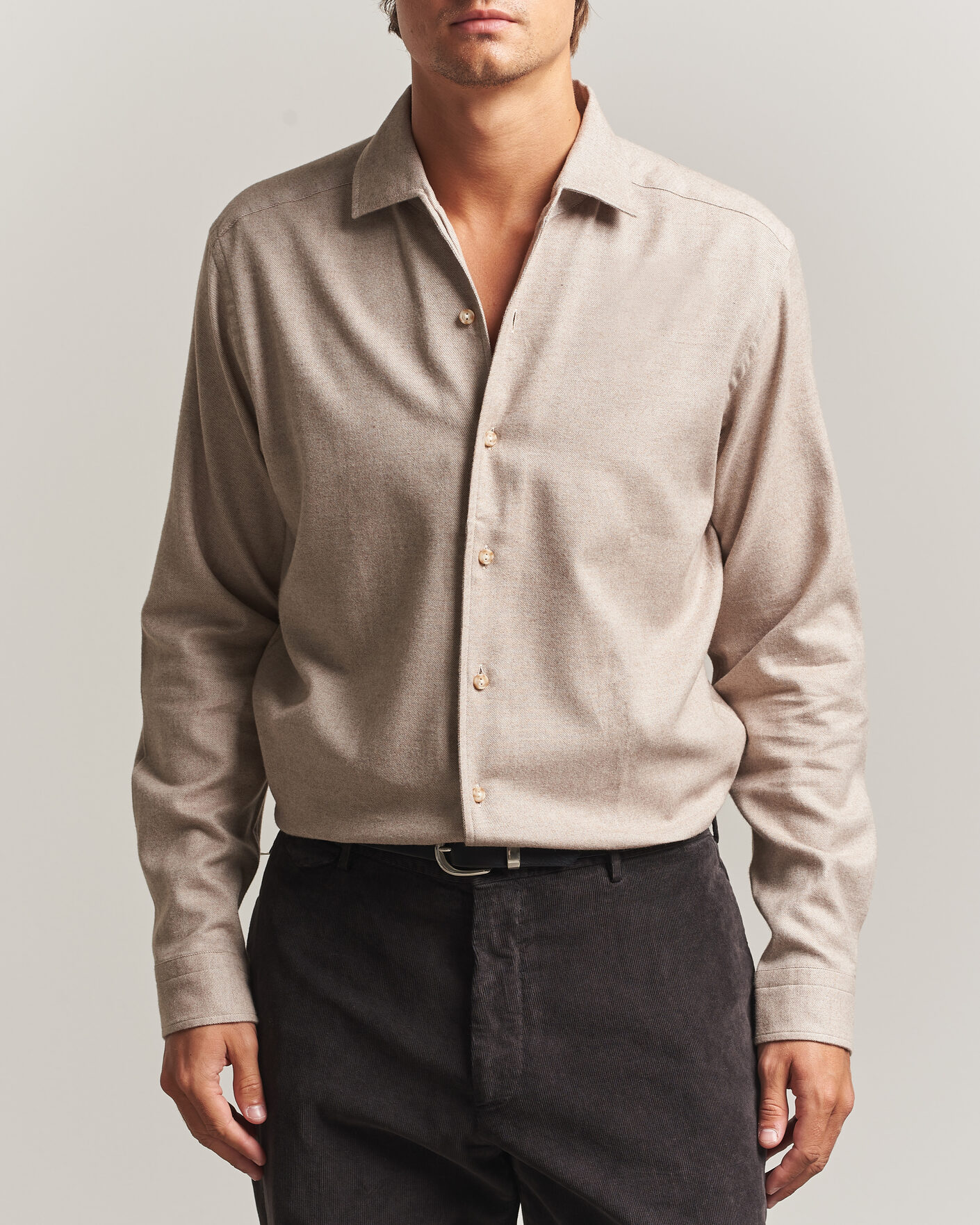Men | Shirts | Eton | Casual Fit One Piece Collar Flannel Shirt Beige