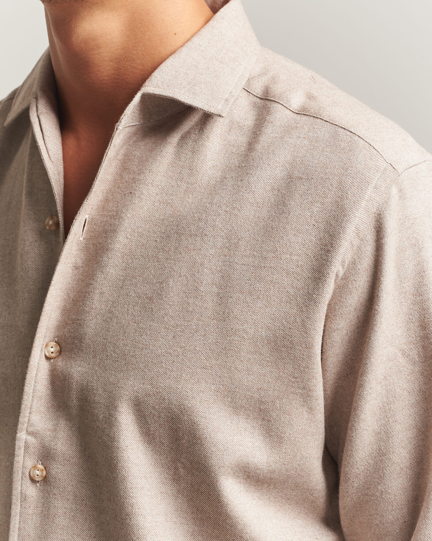 Men | Shirts | Eton | Casual Fit One Piece Collar Flannel Shirt Beige