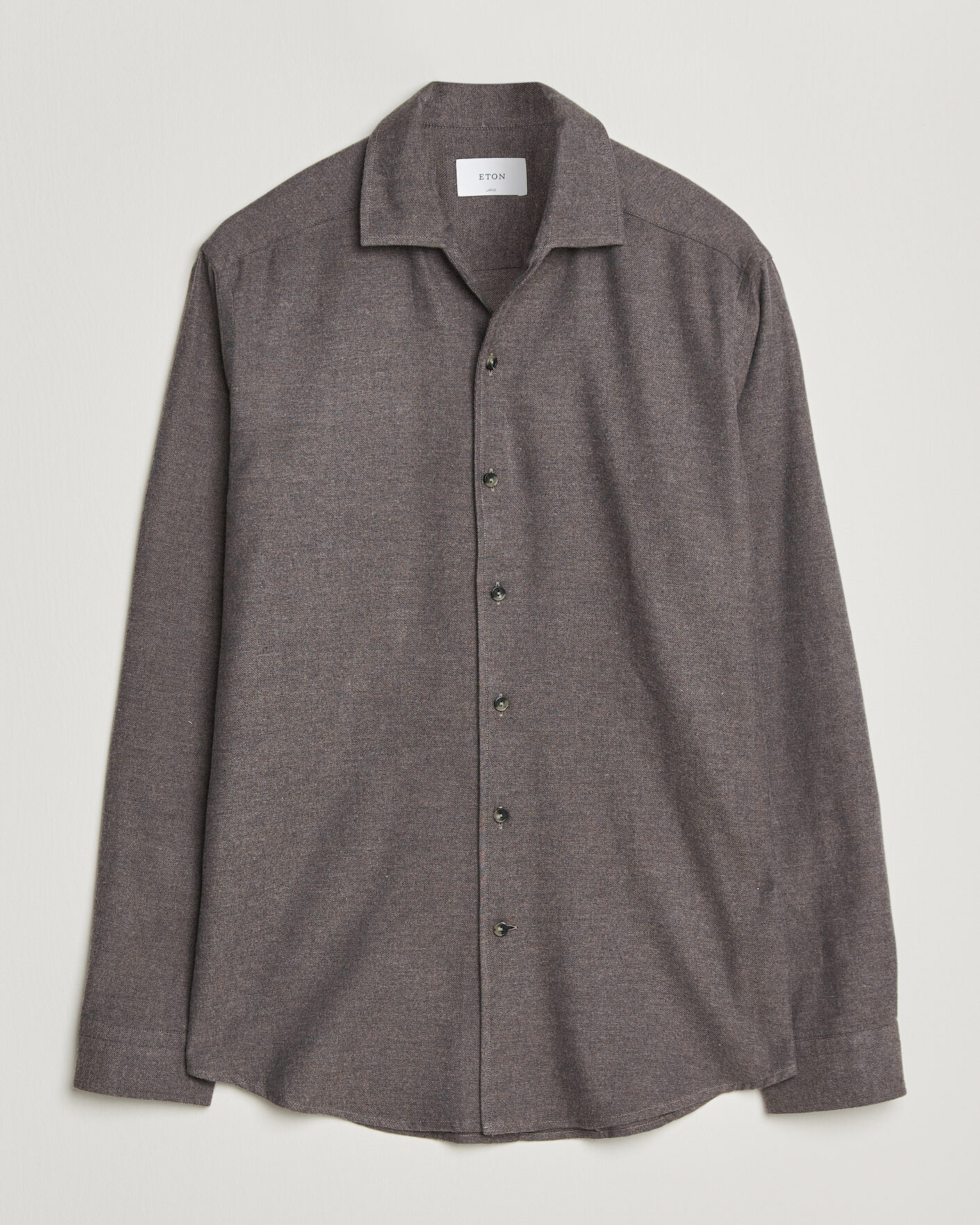 Men | Shirts | Eton | Casual Fit One Piece Collar Flannel Shirt Dark Brown