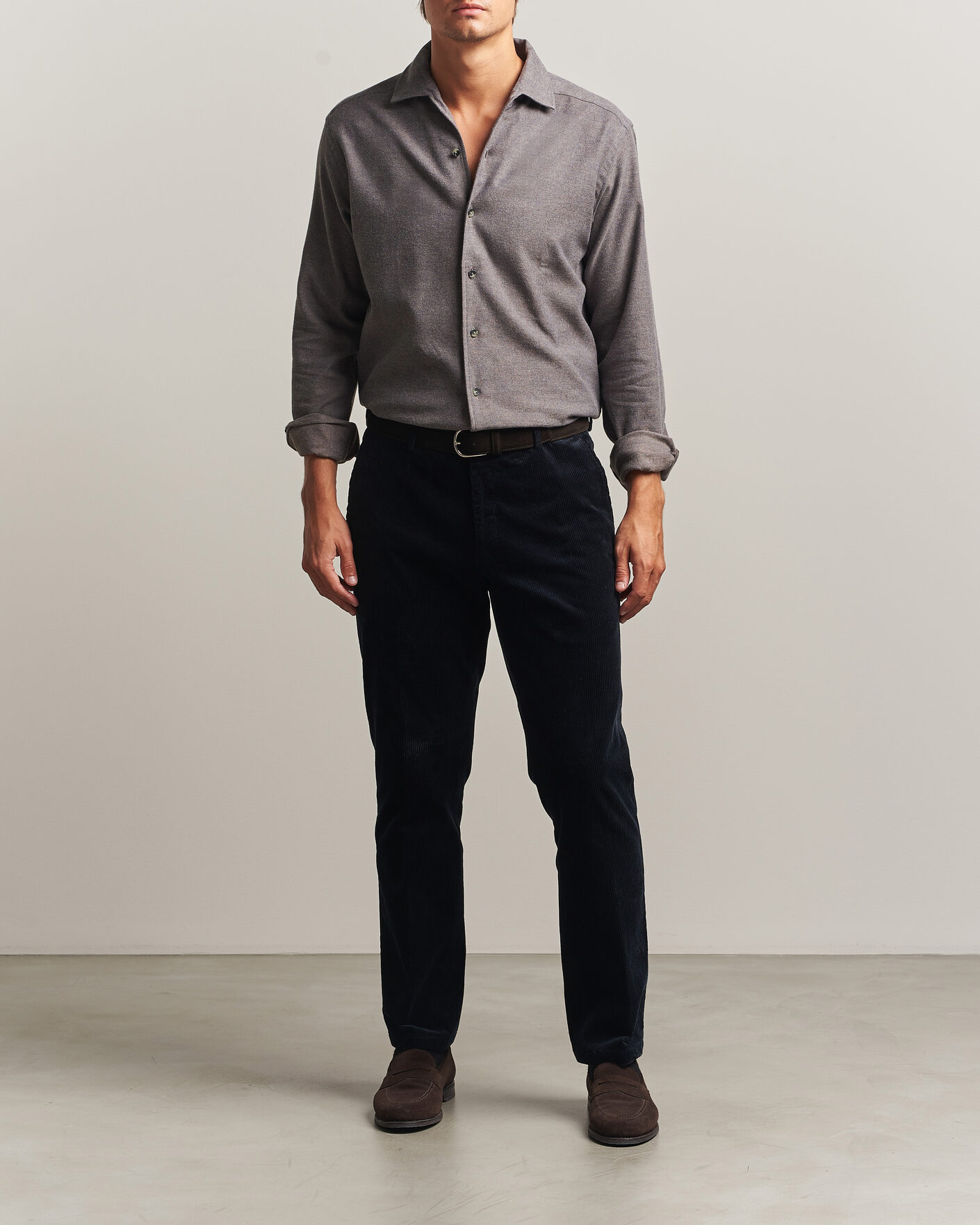 Men | Shirts | Eton | Casual Fit One Piece Collar Flannel Shirt Dark Brown