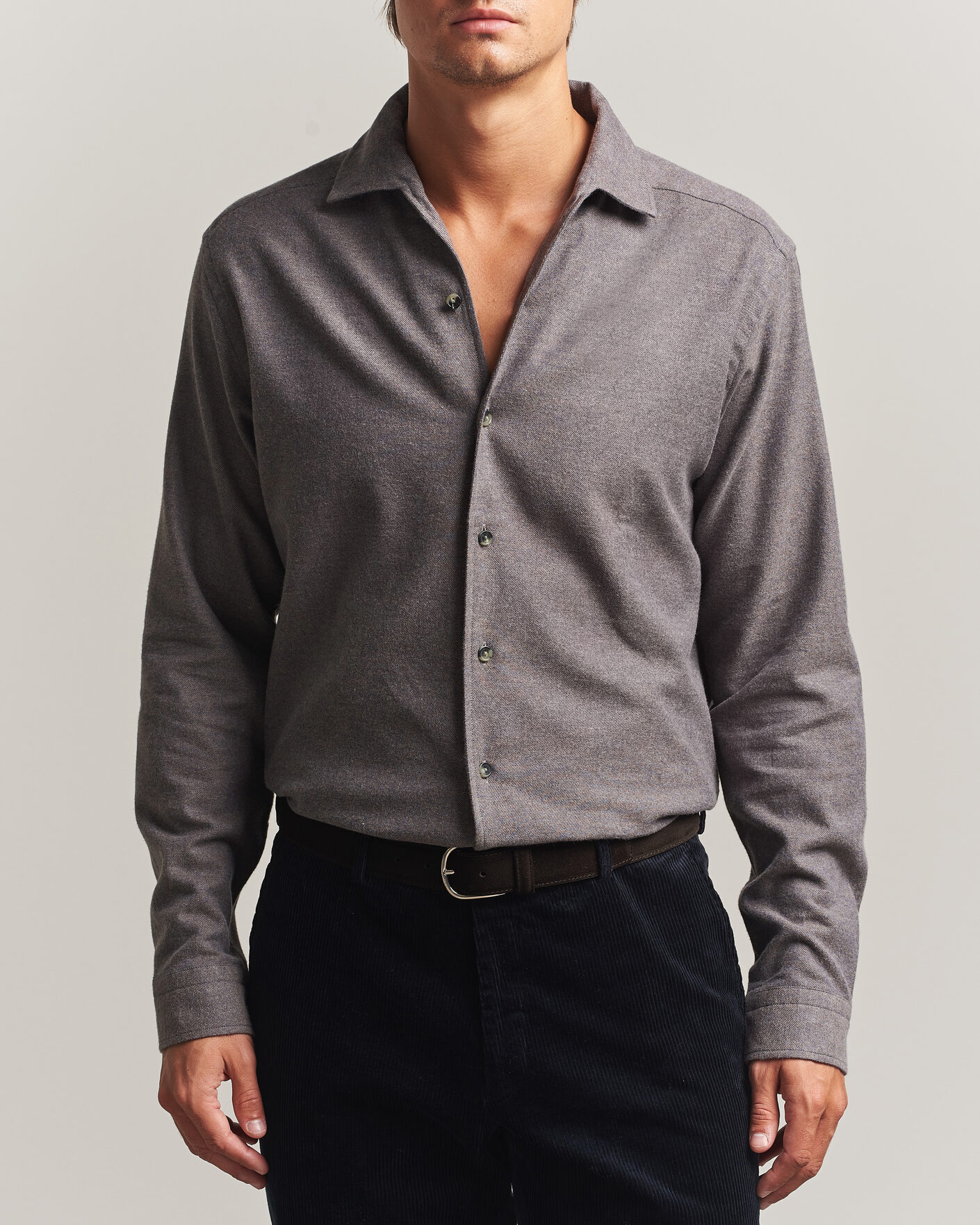 Men | Shirts | Eton | Casual Fit One Piece Collar Flannel Shirt Dark Brown