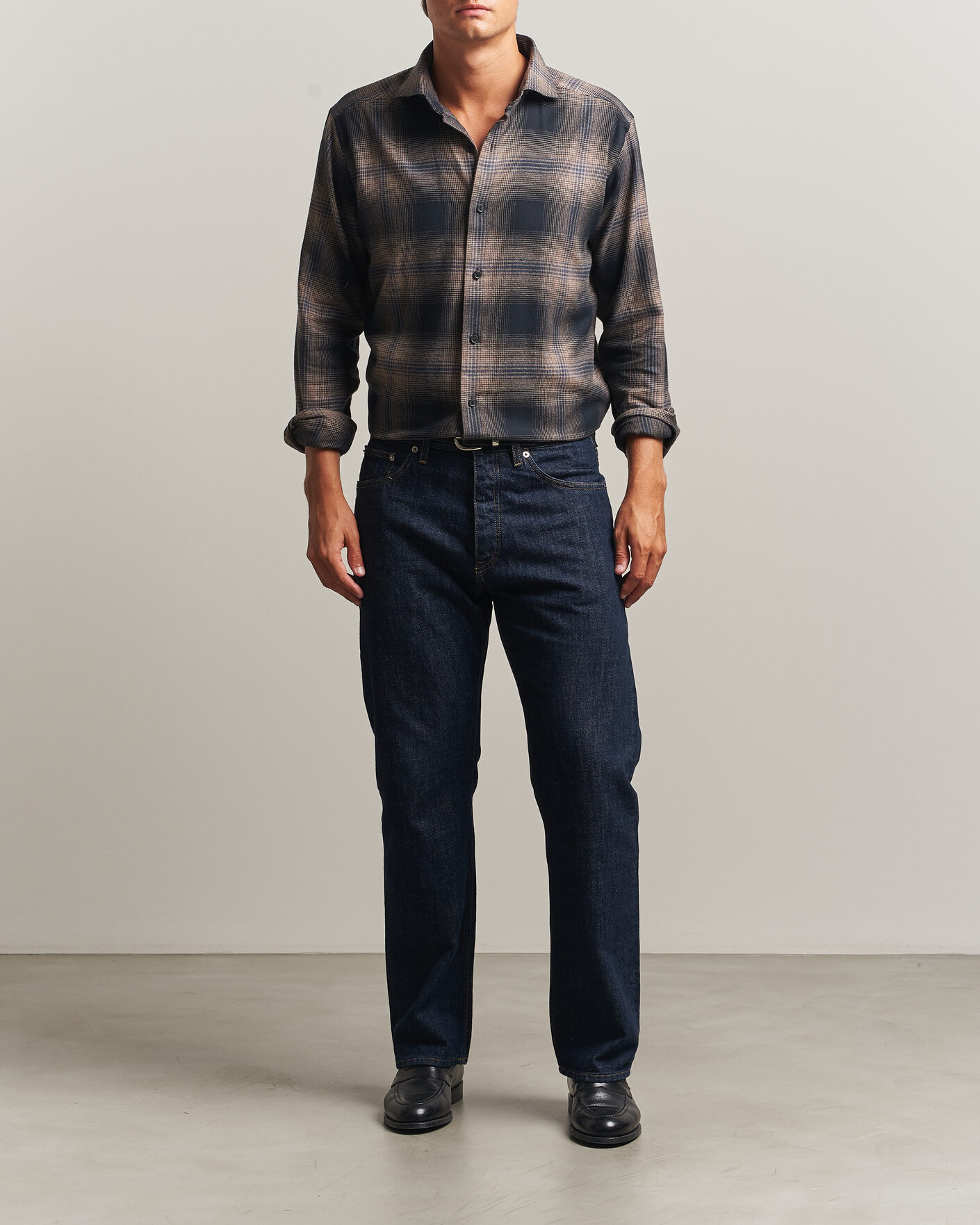 Men | Shirts | Eton | Casual Fit Checked Flannel Shirt Navy Blue