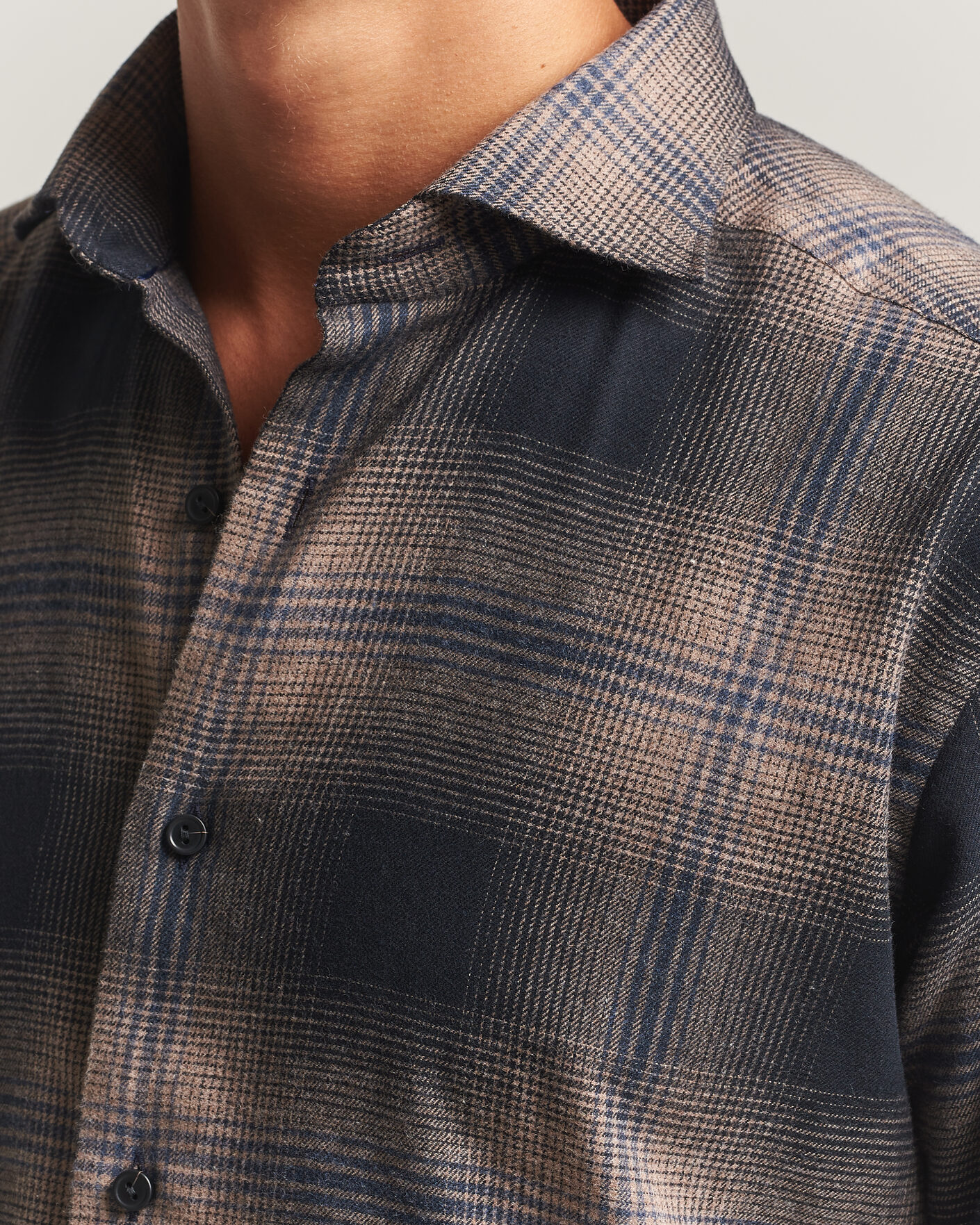 Men | Shirts | Eton | Casual Fit Checked Flannel Shirt Navy Blue