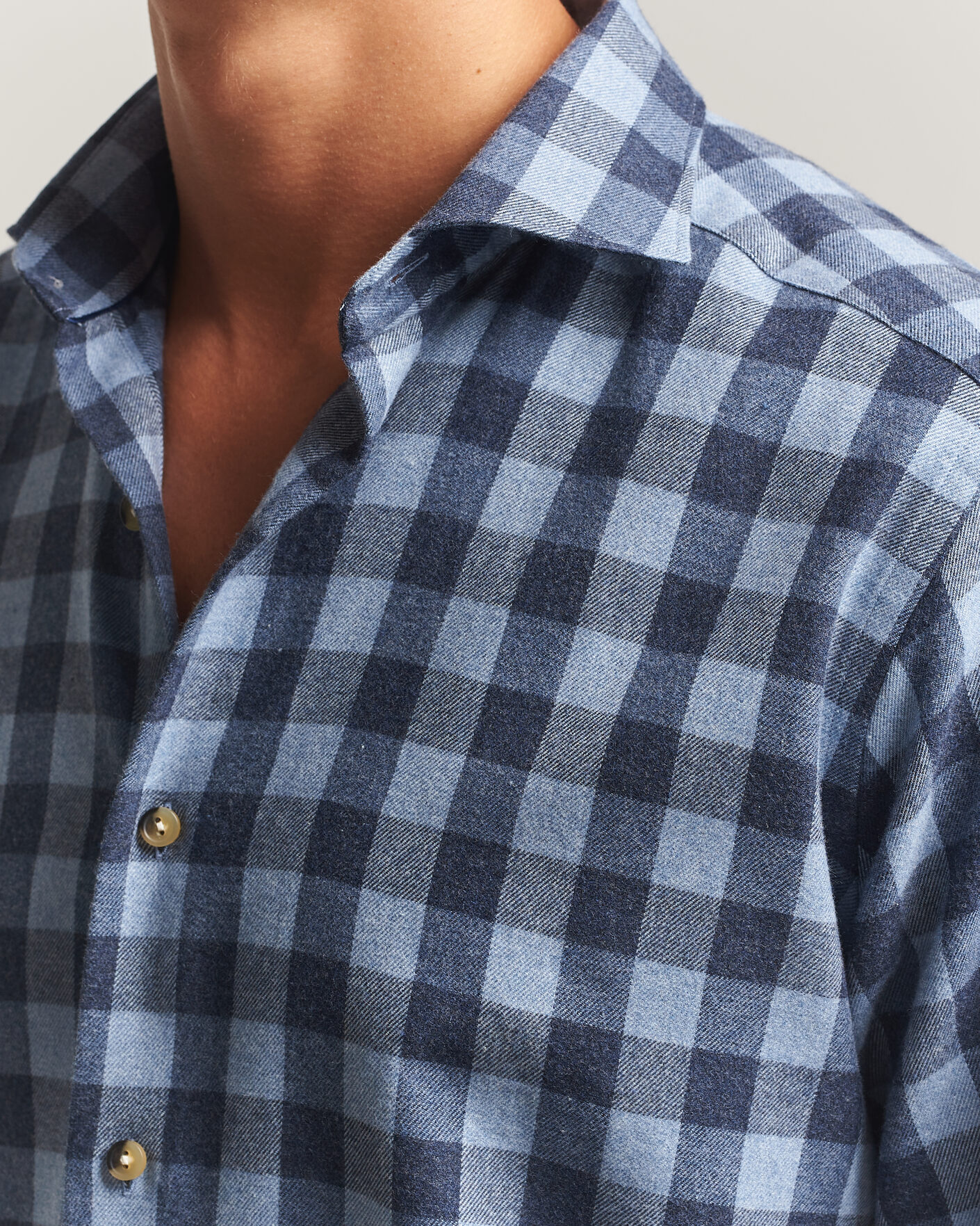 Men | Shirts | Eton | Casual Fit Checked Flannel Shirt Mid Blue