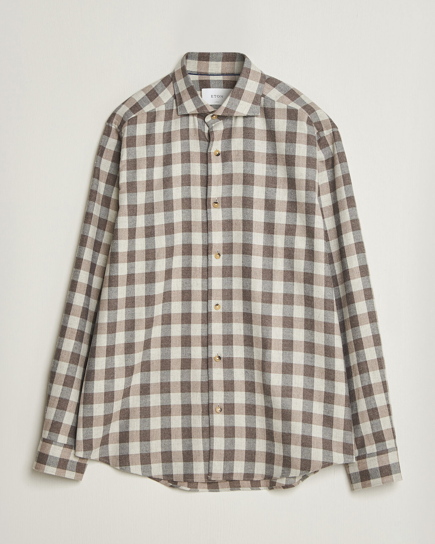 Men | Shirts | Eton | Casual Fit Checked Flannel Shirt Beige