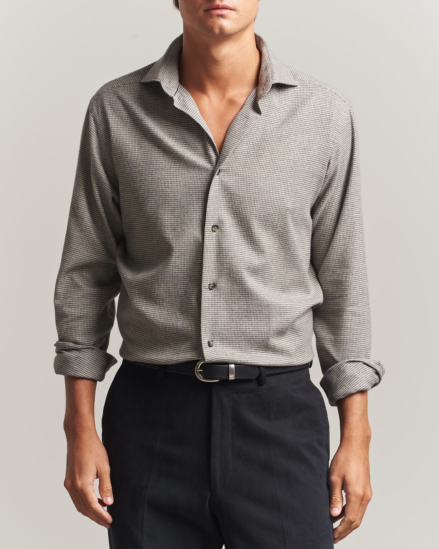 Men | Shirts | Eton | Casual Fit Houndstooth Flannel Shirt Mid Grey
