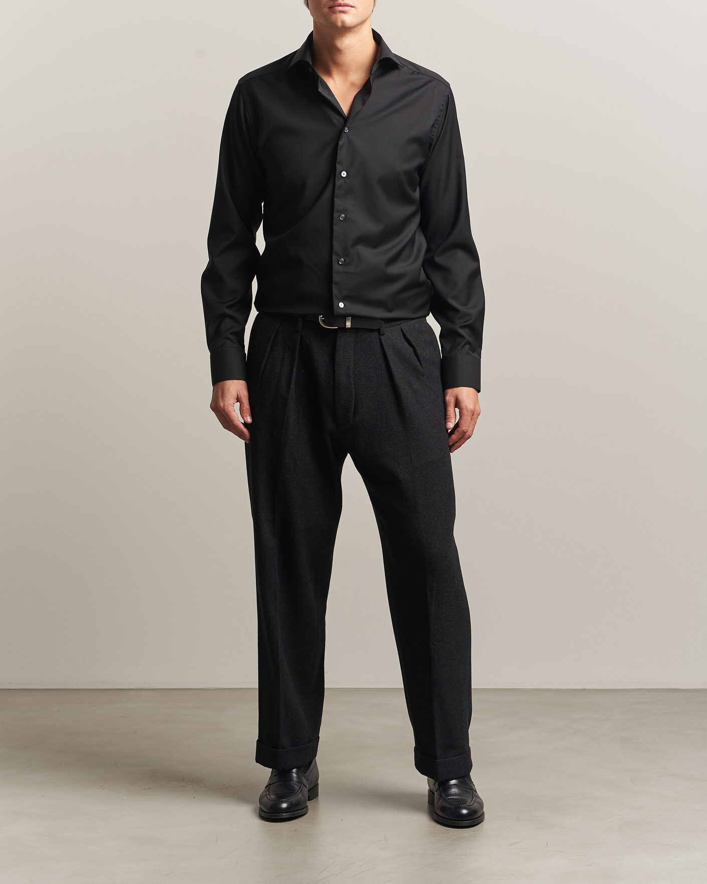 Men | Shirts | Eton | Slim Fit Merino Shirt Black