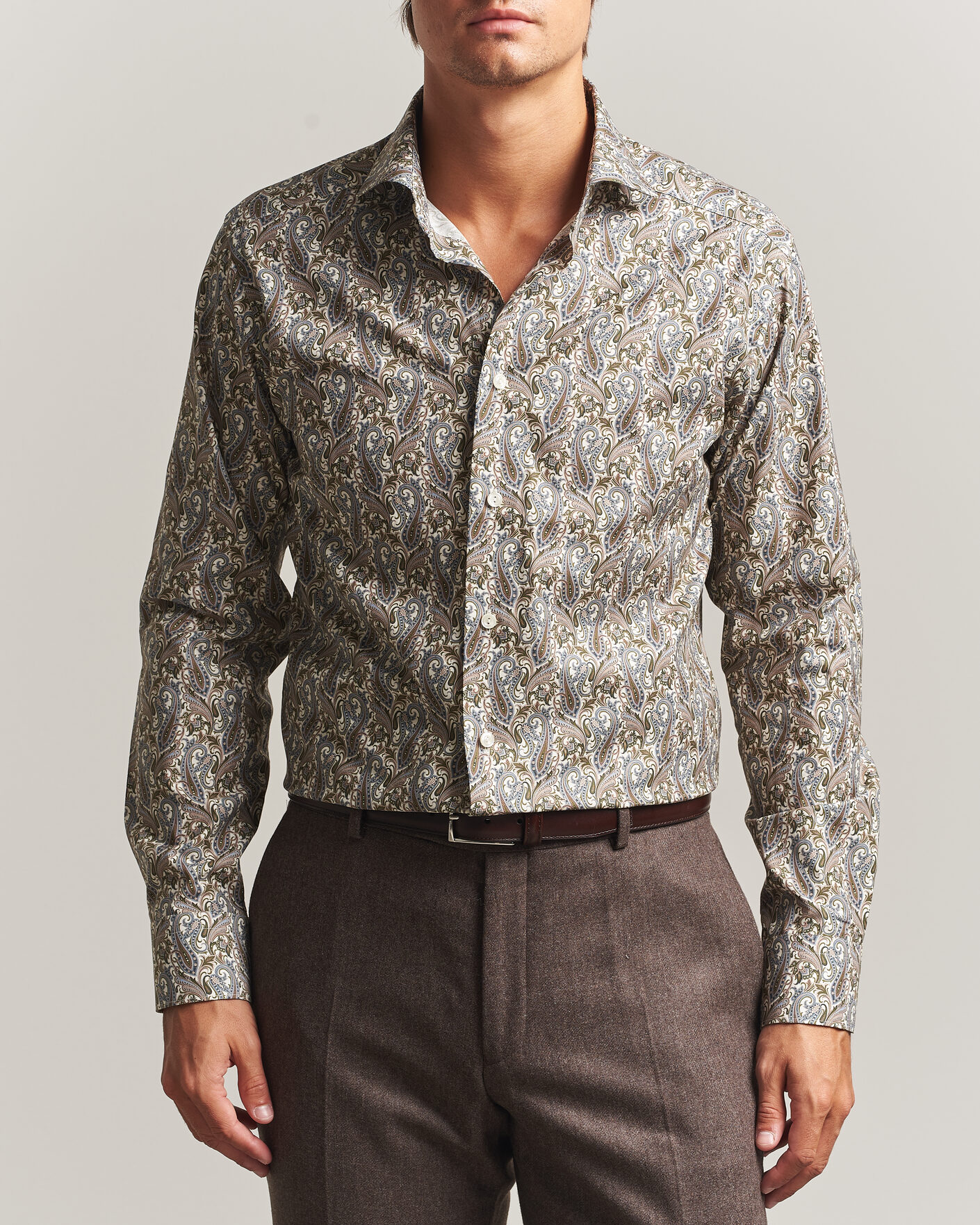 Men | Shirts | Eton | Slim Fit Signature Twill Printed Shirt Green Multi