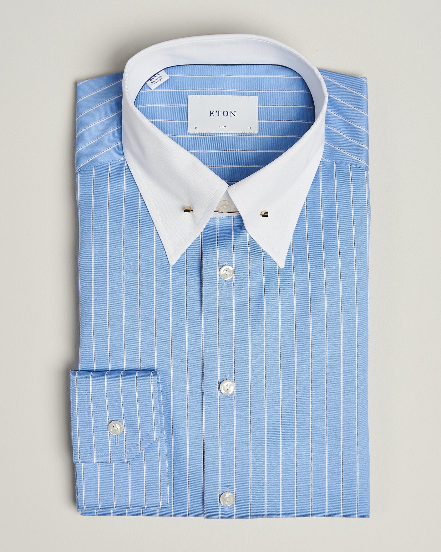 Men | Shirts | Eton | Slim Fit Signature Twill Striped Shirt Mid Blue