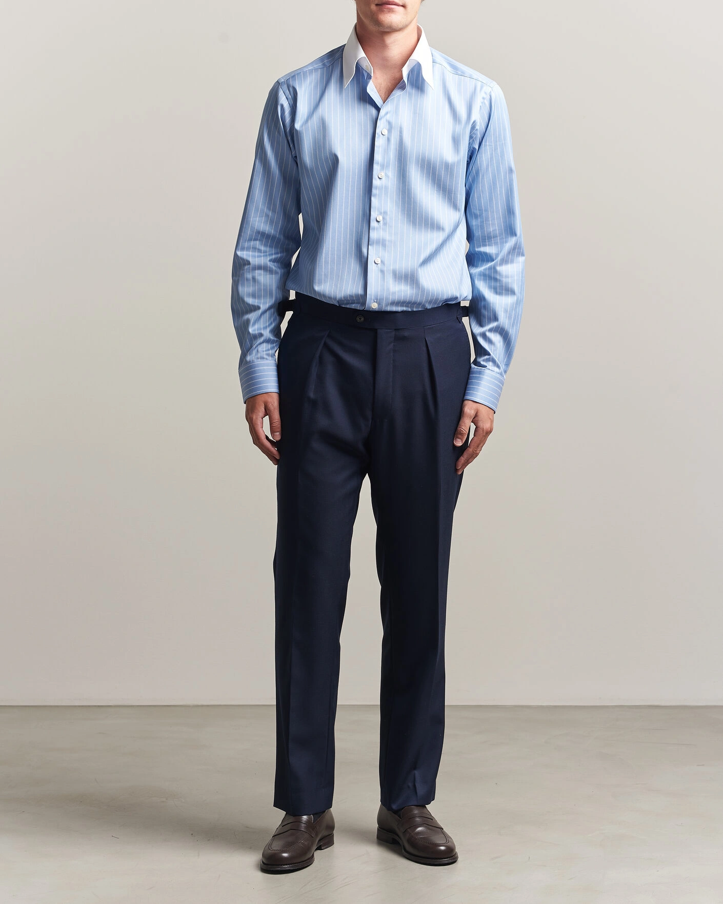 Men | Shirts | Eton | Slim Fit Signature Twill Striped Shirt Mid Blue