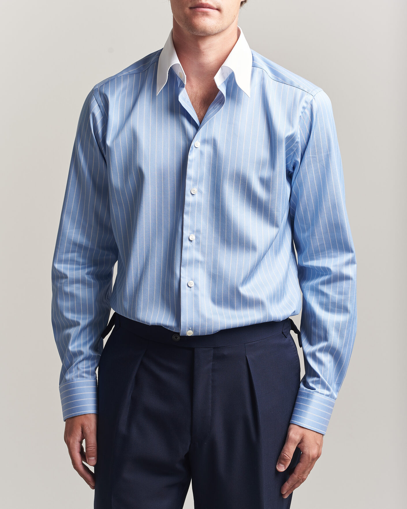 Men | Shirts | Eton | Slim Fit Signature Twill Striped Shirt Mid Blue