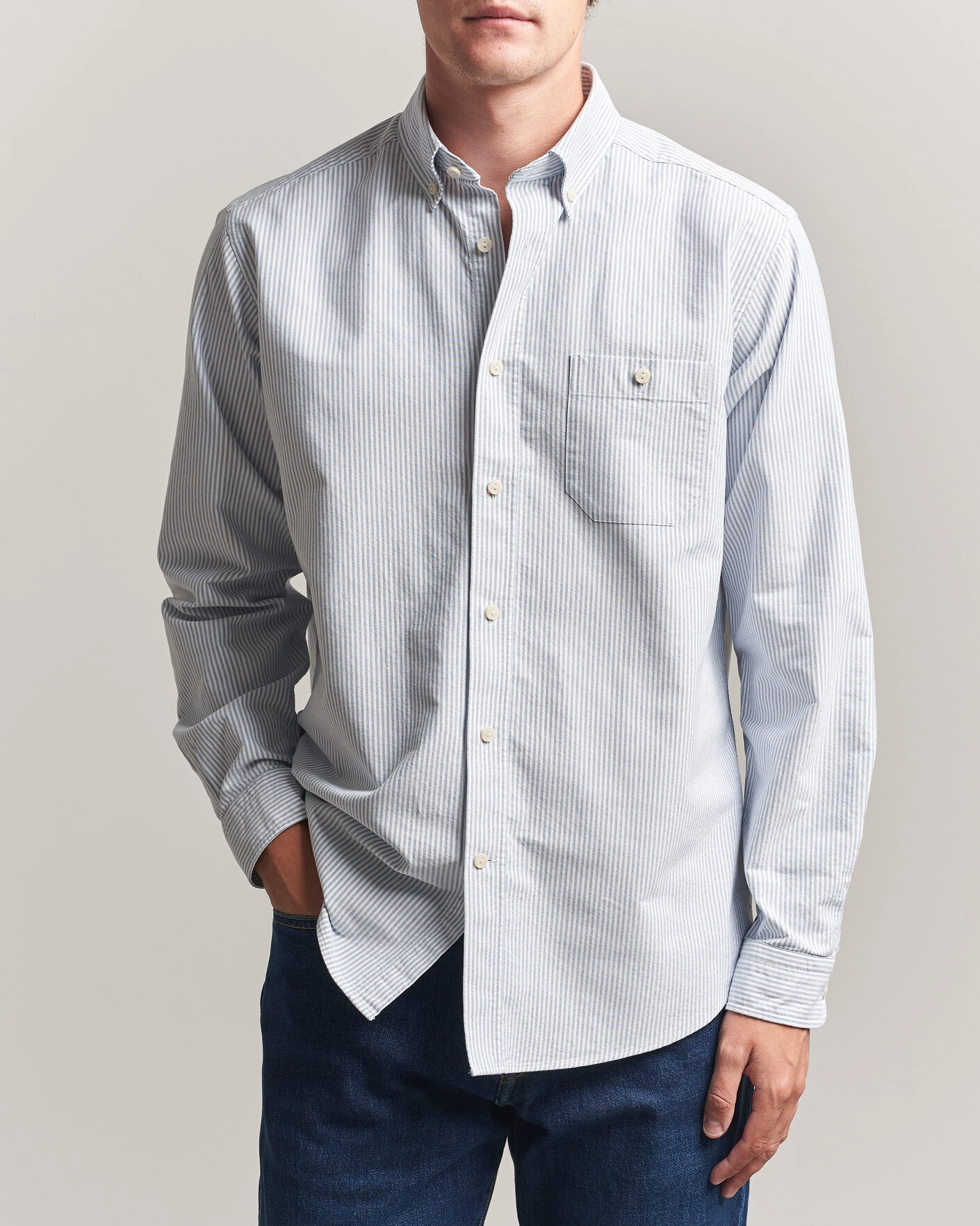 Men | Shirts | Eton | Regular Fit Ivy Oxford Striped Shirt Mid Blue