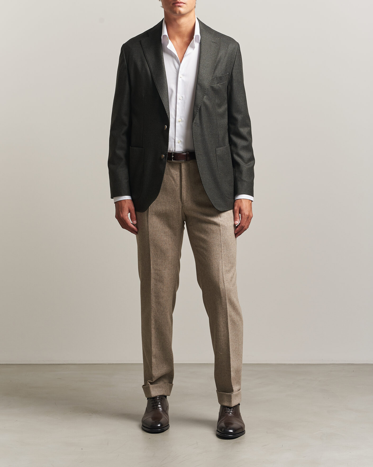 Men | Blazers | Eton | Wool Flannel Soft Jacket Dark Green