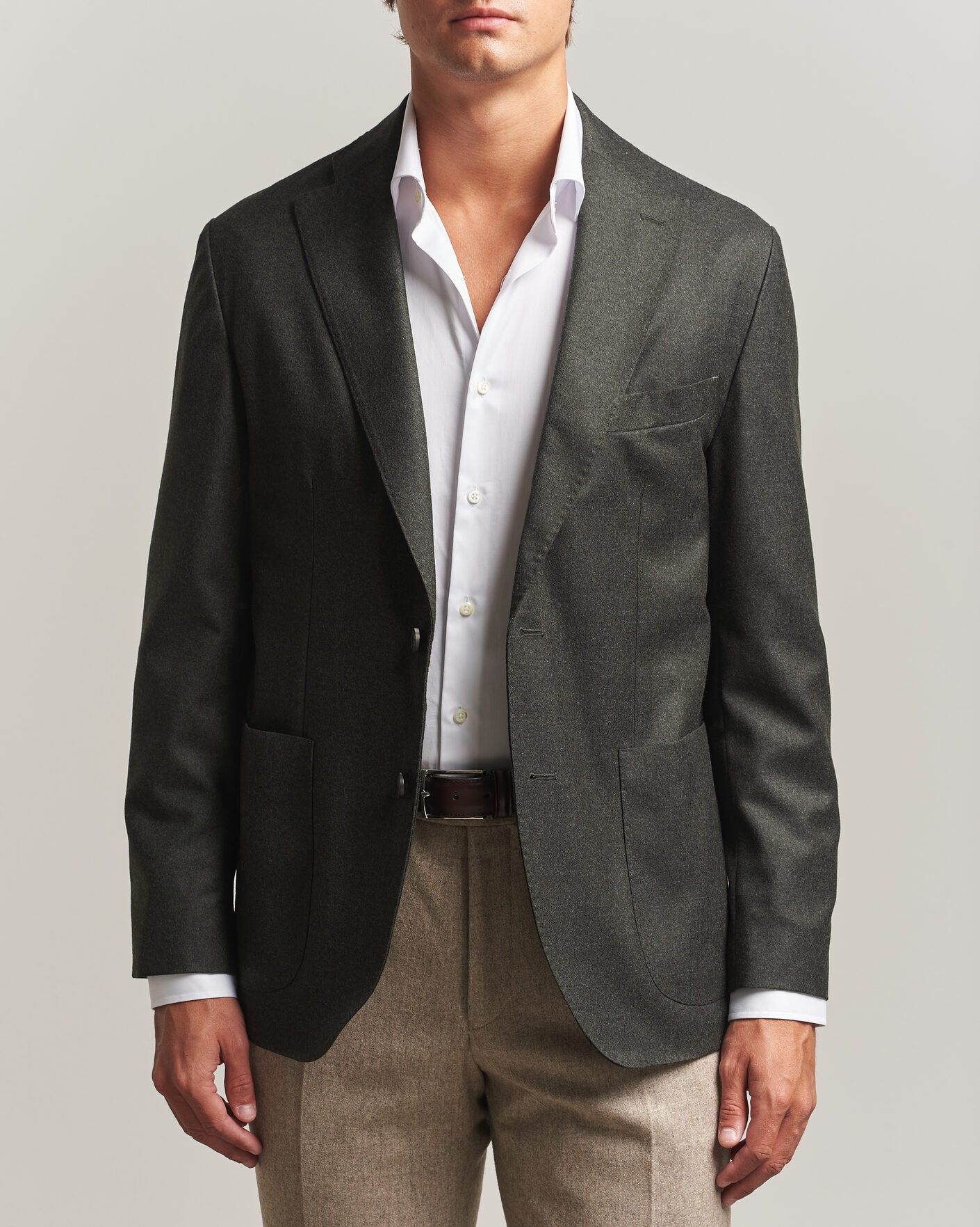 Men | Blazers | Eton | Wool Flannel Soft Jacket Dark Green