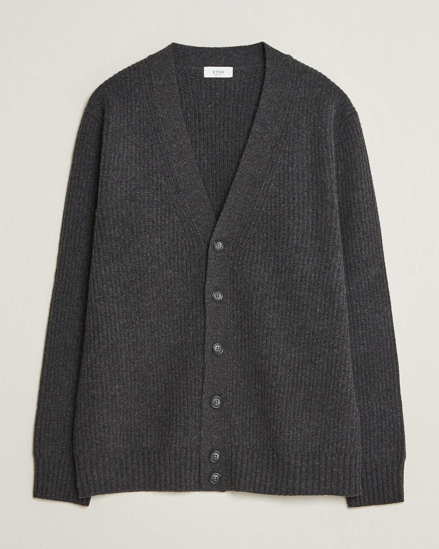 Men | Sweaters & Knitwear | Eton | Merino Wool Rib Cardigan Dark Grey