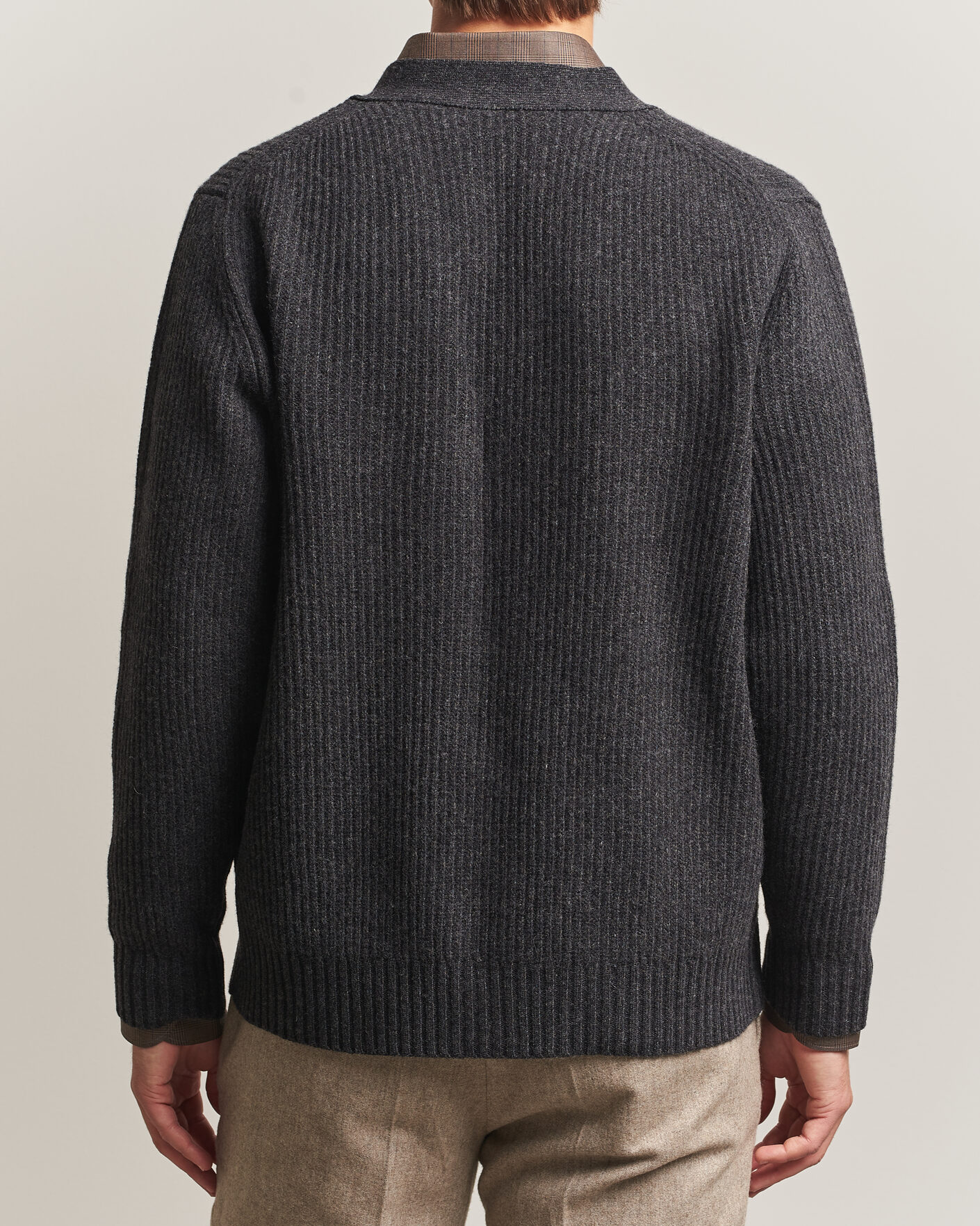 Men | Sweaters & Knitwear | Eton | Merino Wool Rib Cardigan Dark Grey