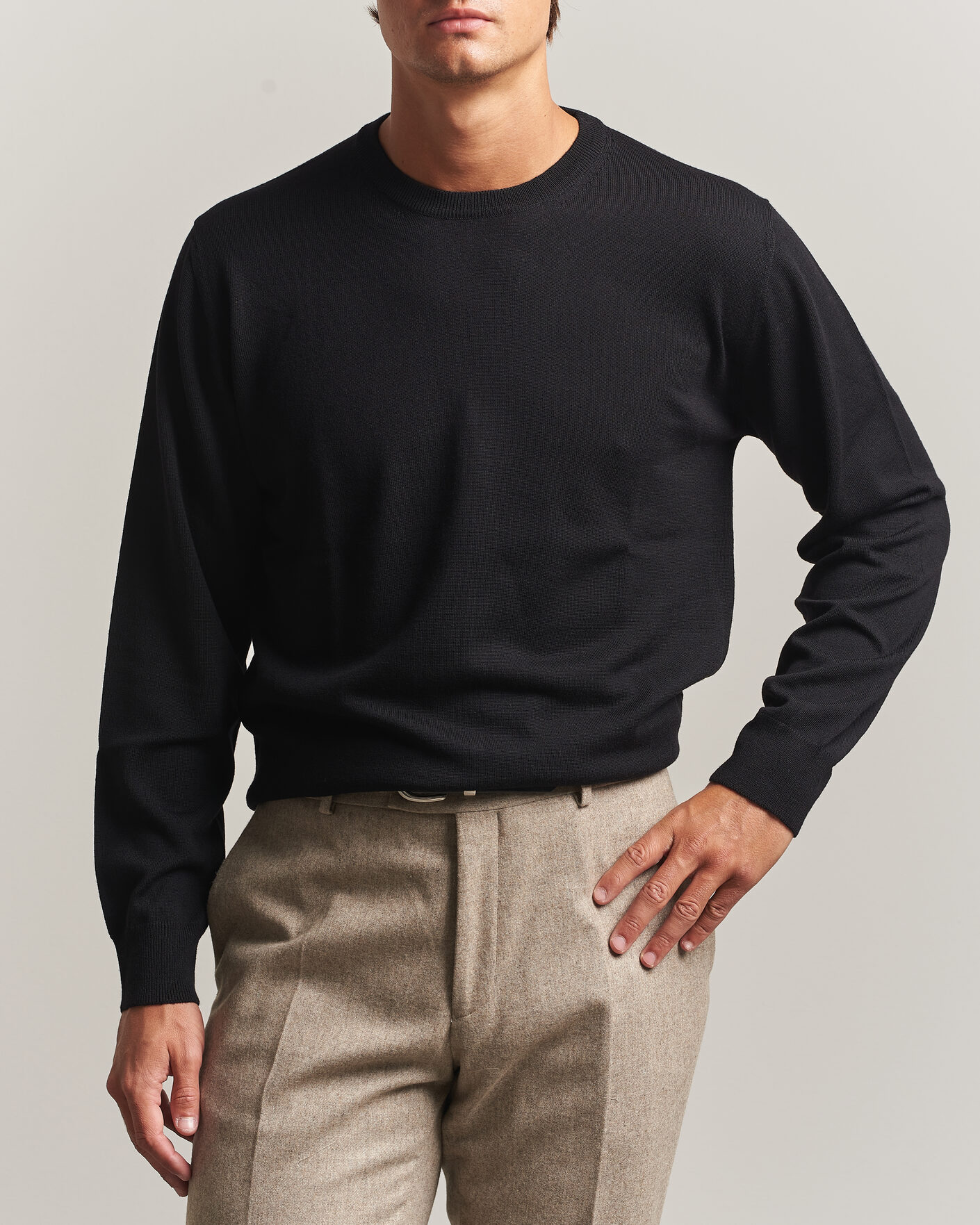 Men | Sweaters & Knitwear | Eton | Merino Wool Knitted Crew Neck Black