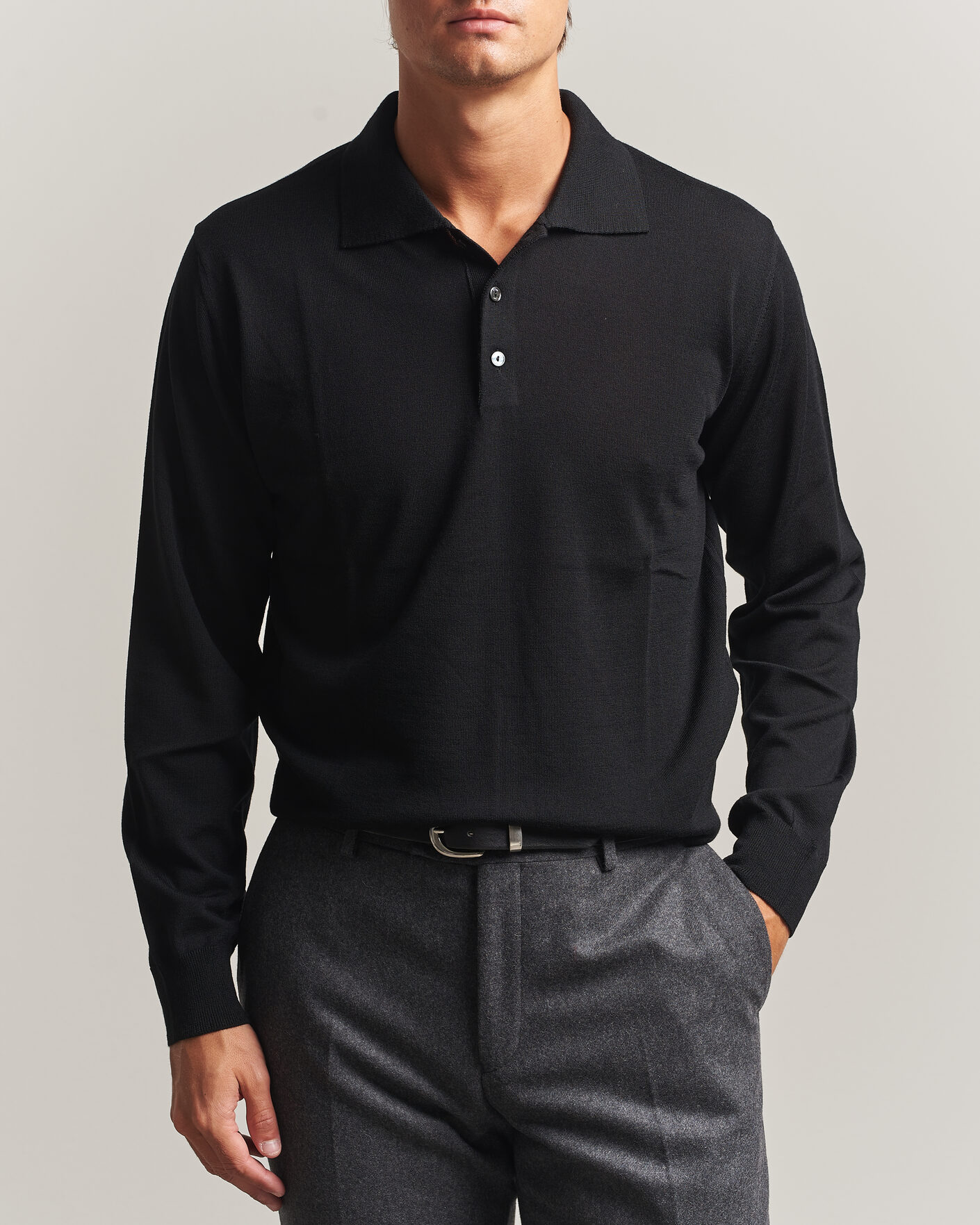 Men | Sweaters & Knitwear | Eton | Merino Wool Knitted Polo Black