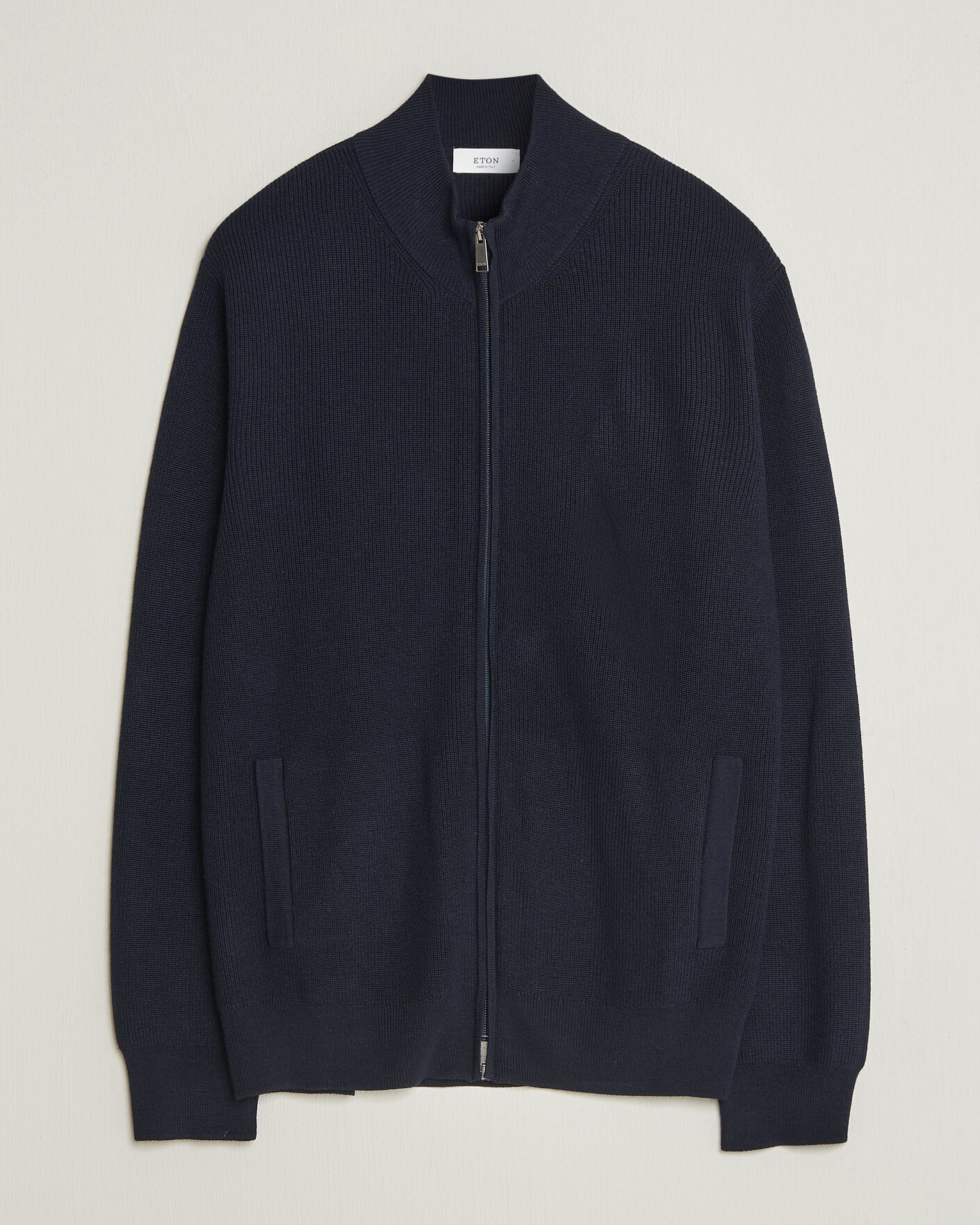 Men | Sweaters & Knitwear | Eton | Merino Wool Knitted Full Zip Navy Blue