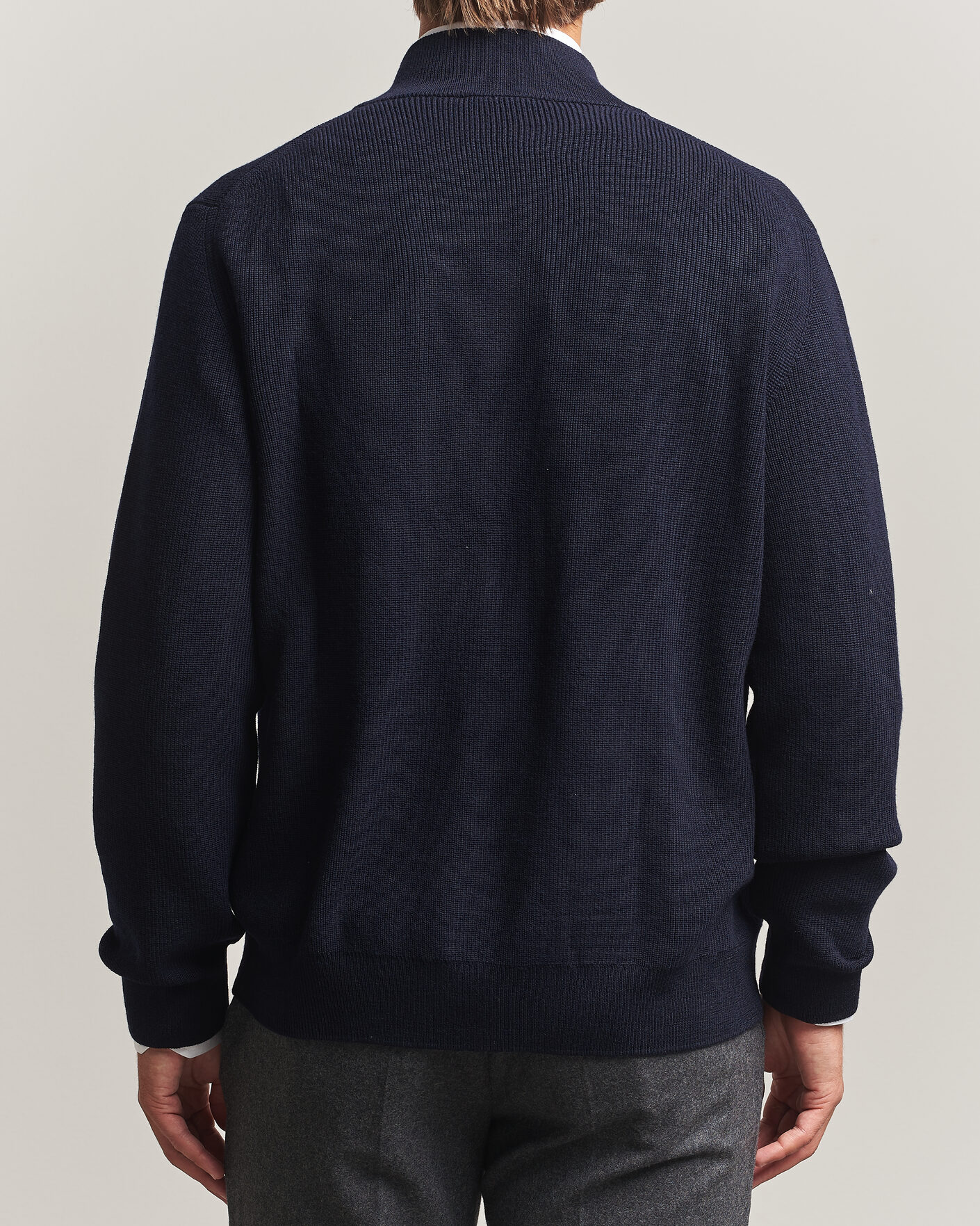 Men | Sweaters & Knitwear | Eton | Merino Wool Knitted Full Zip Navy Blue