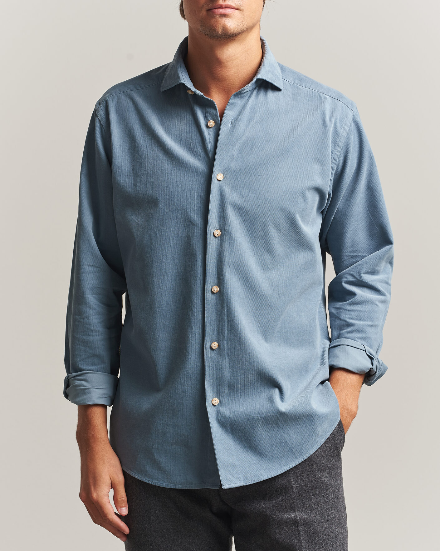 Men | Shirts | Eton | Casual Fit Corduroy Shirt Blue
