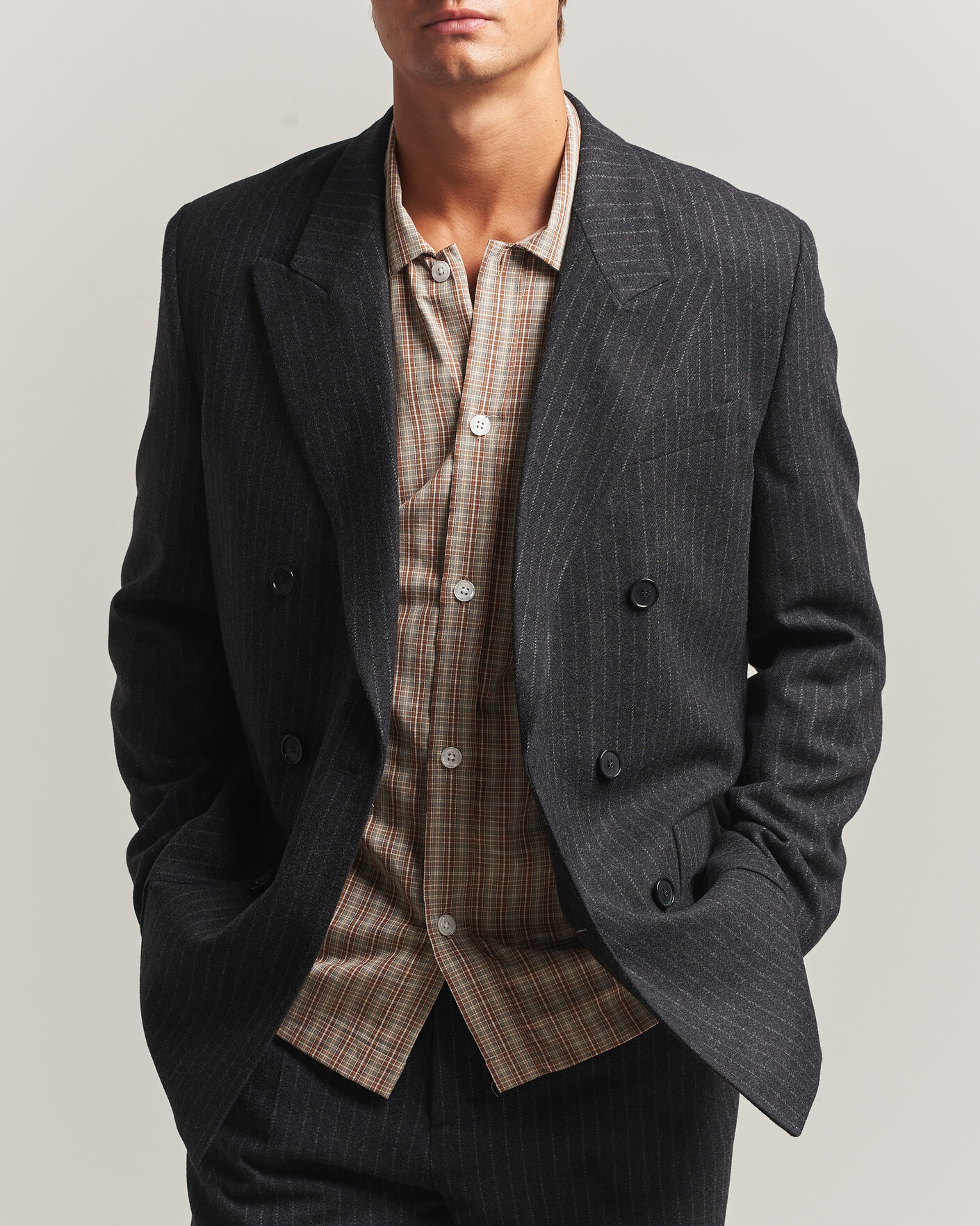 Men | Blazers | Filippa K | Michael Wool Flannel Pinstriped Blazer Anthracite