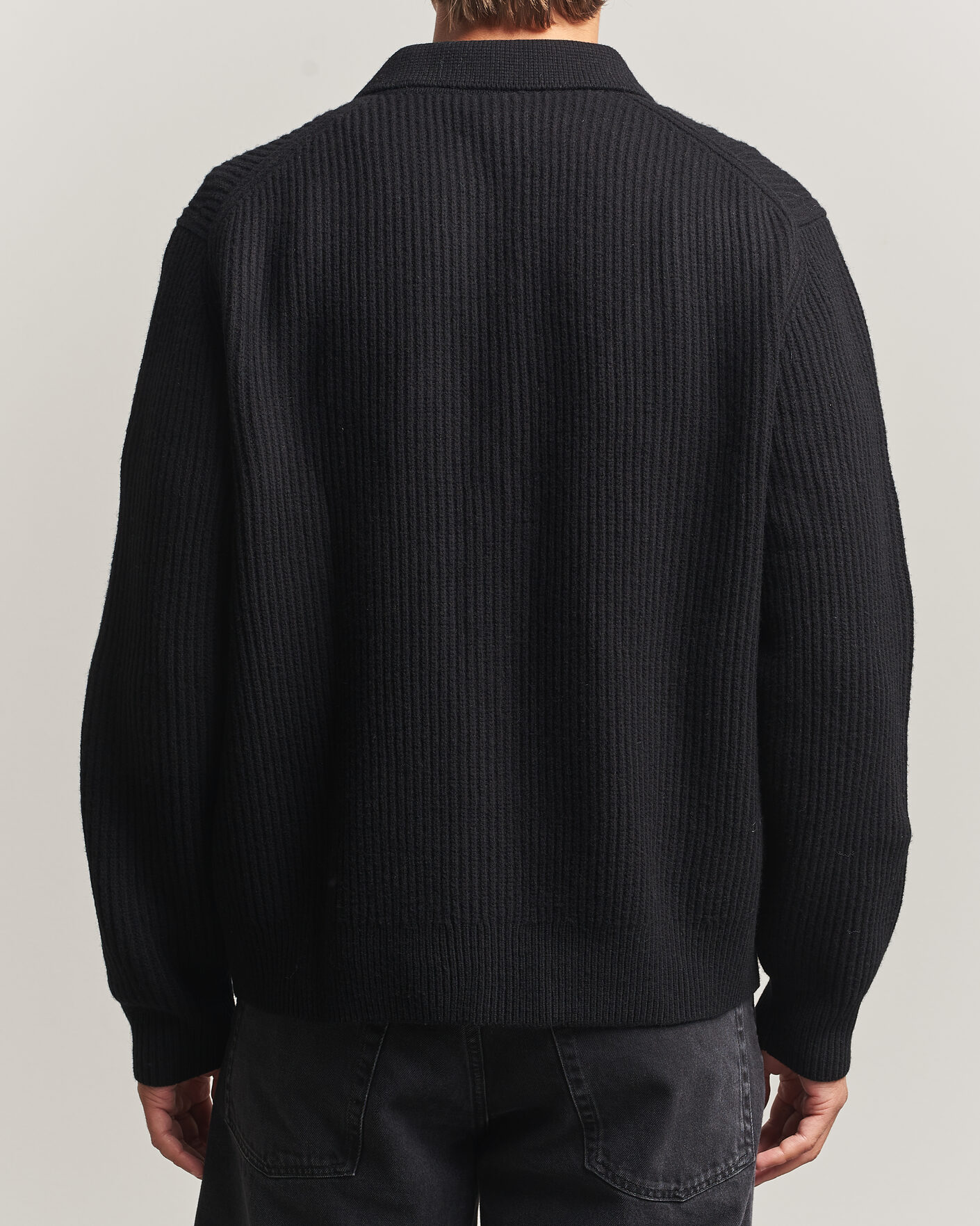 Men | Sweaters & Knitwear | Filippa K | Ribbed Wool Knitted Full Zip Black
