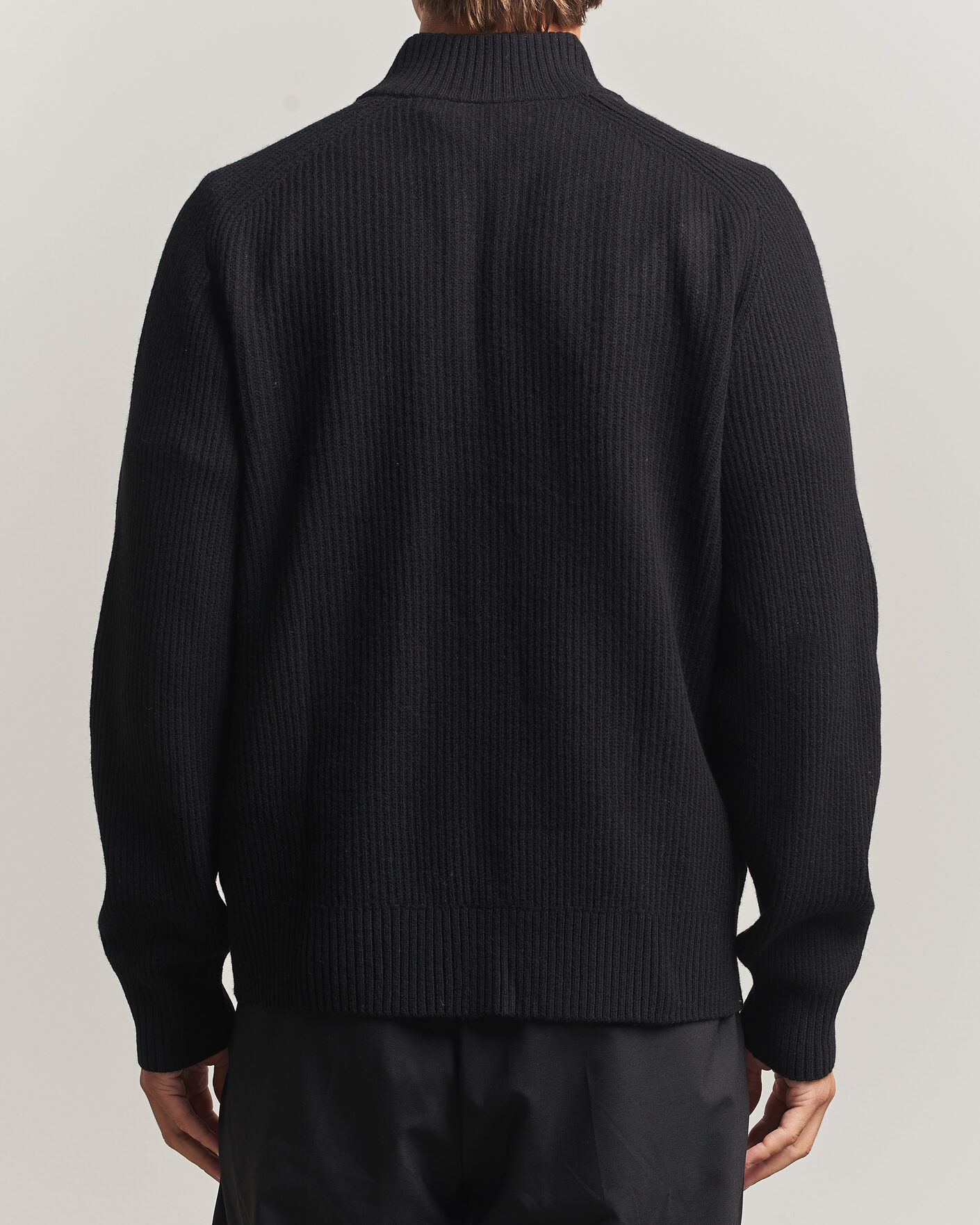 Men | Sweaters & Knitwear | Filippa K | Ribbed Wool Knitted Half Zip Black