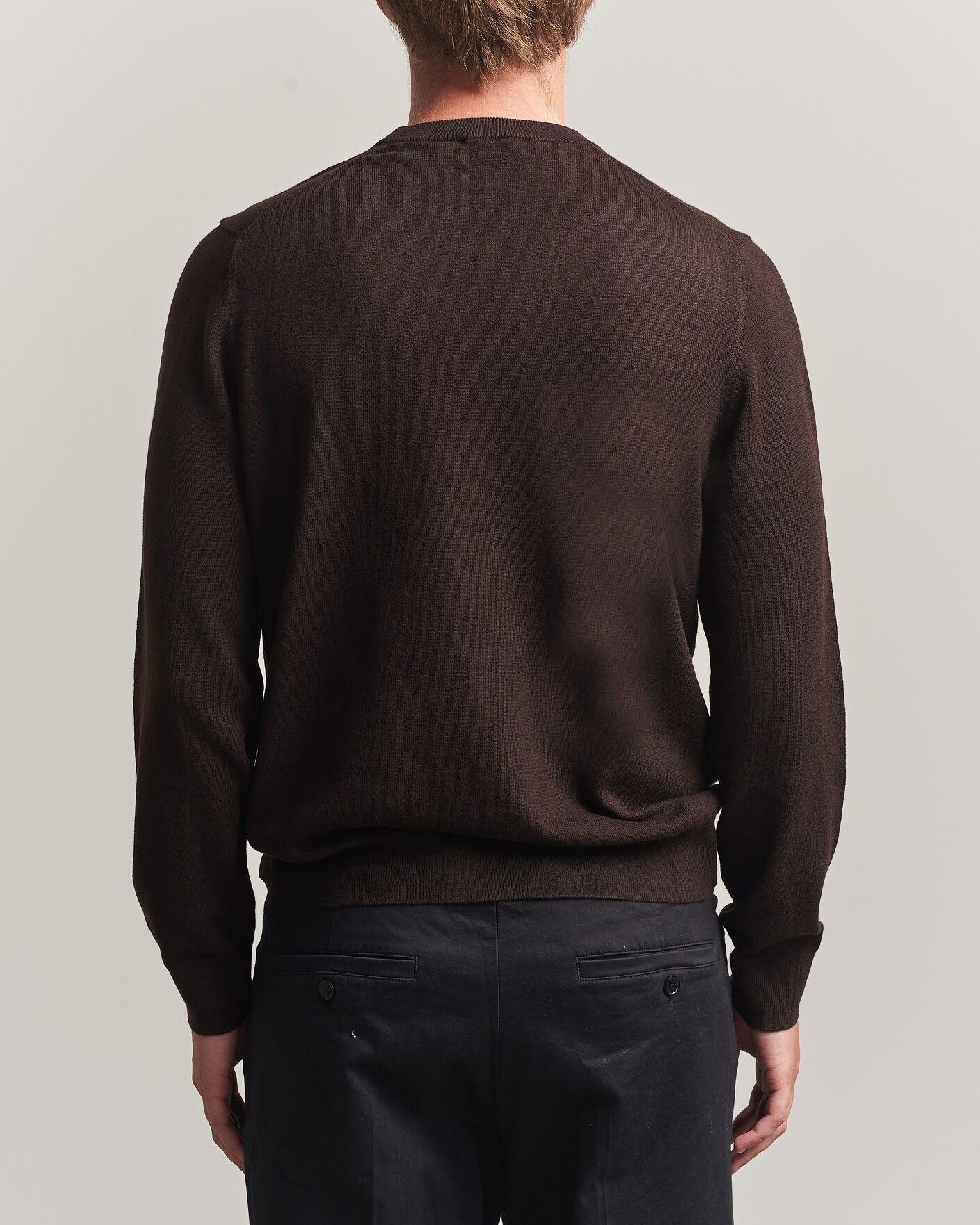 Men | Sweaters & Knitwear | Filippa K | Cotton Merino Knitted Sweater Dark Chocolate