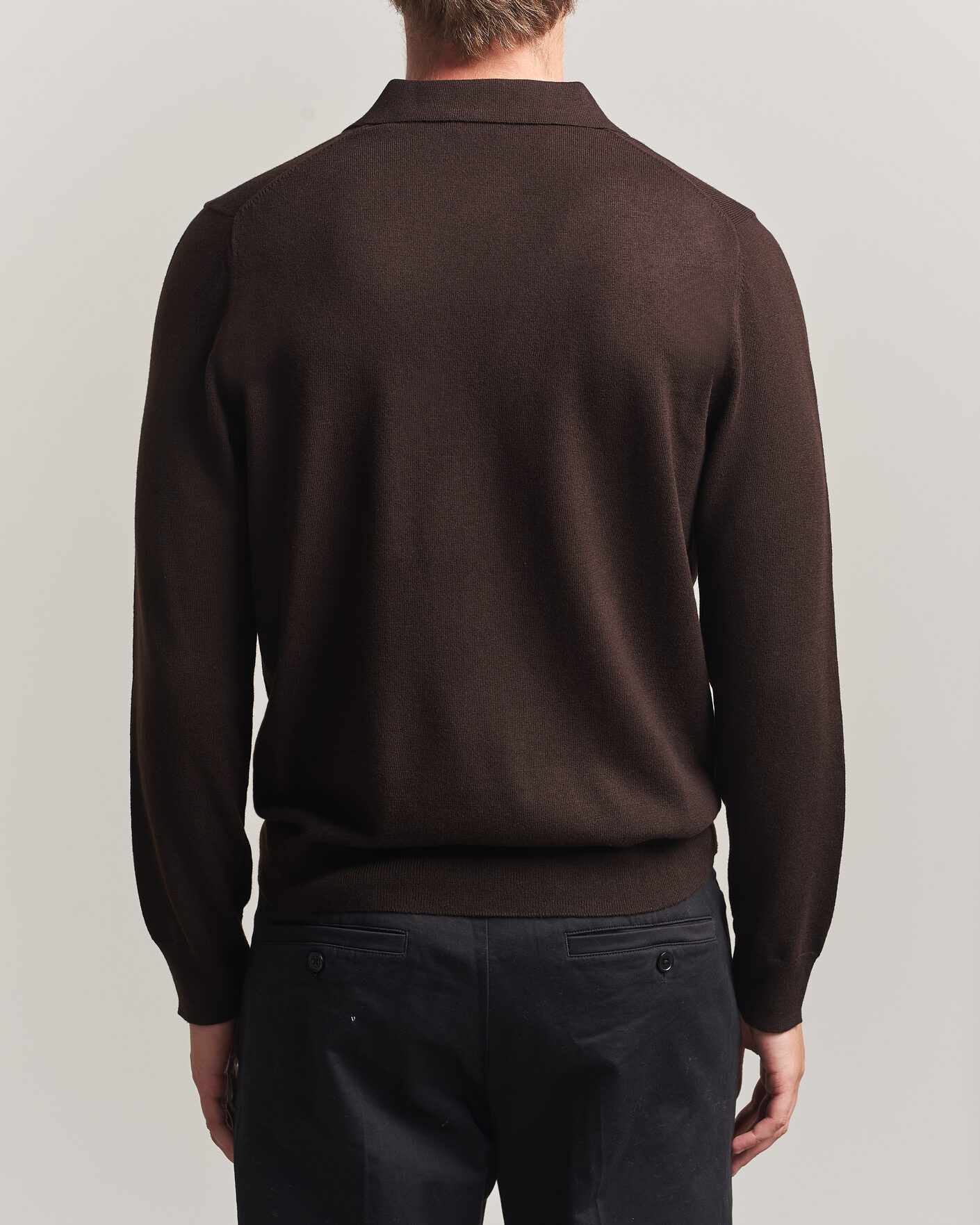 Men | Sweaters & Knitwear | Filippa K | Knitted Polo Shirt Dark Chocolate