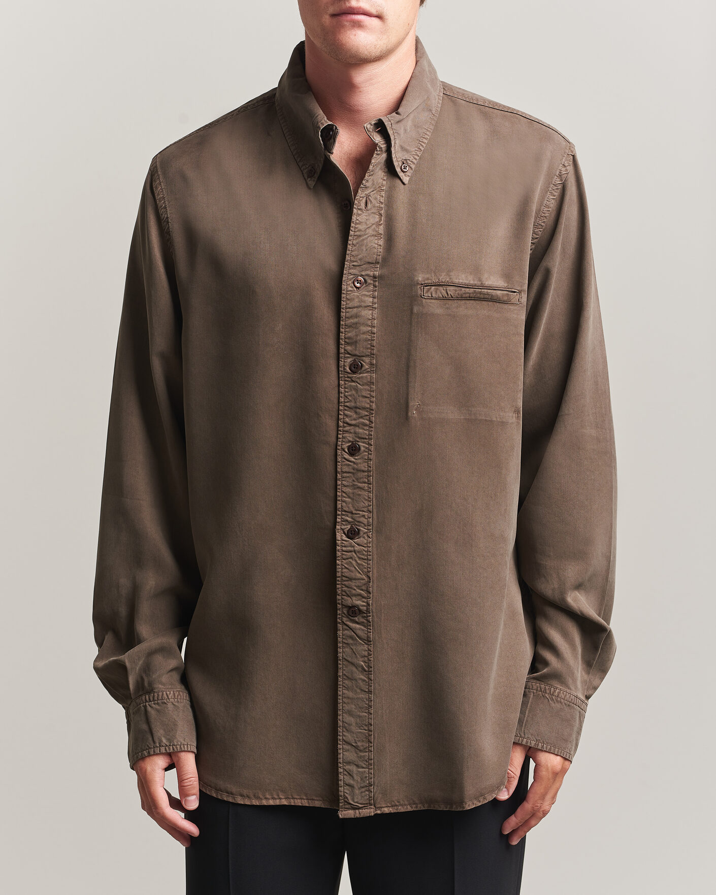 Auralee Super Light Wool Shirt Brown Check at CareOfCarl.com