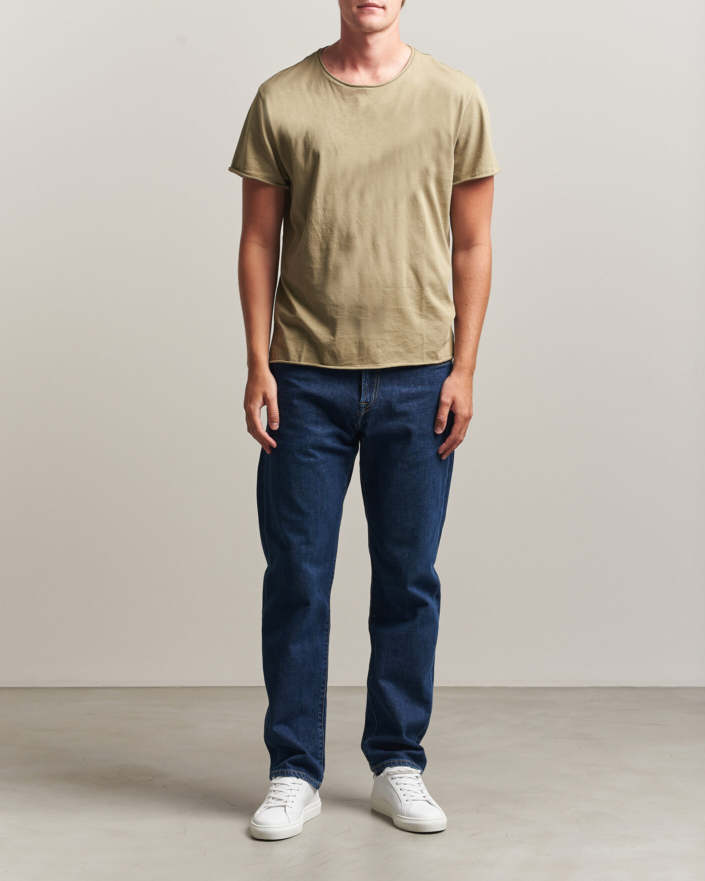 Men | T-Shirts | Filippa K | Roll Neck Crew Neck T-Shirt Light Olive Green