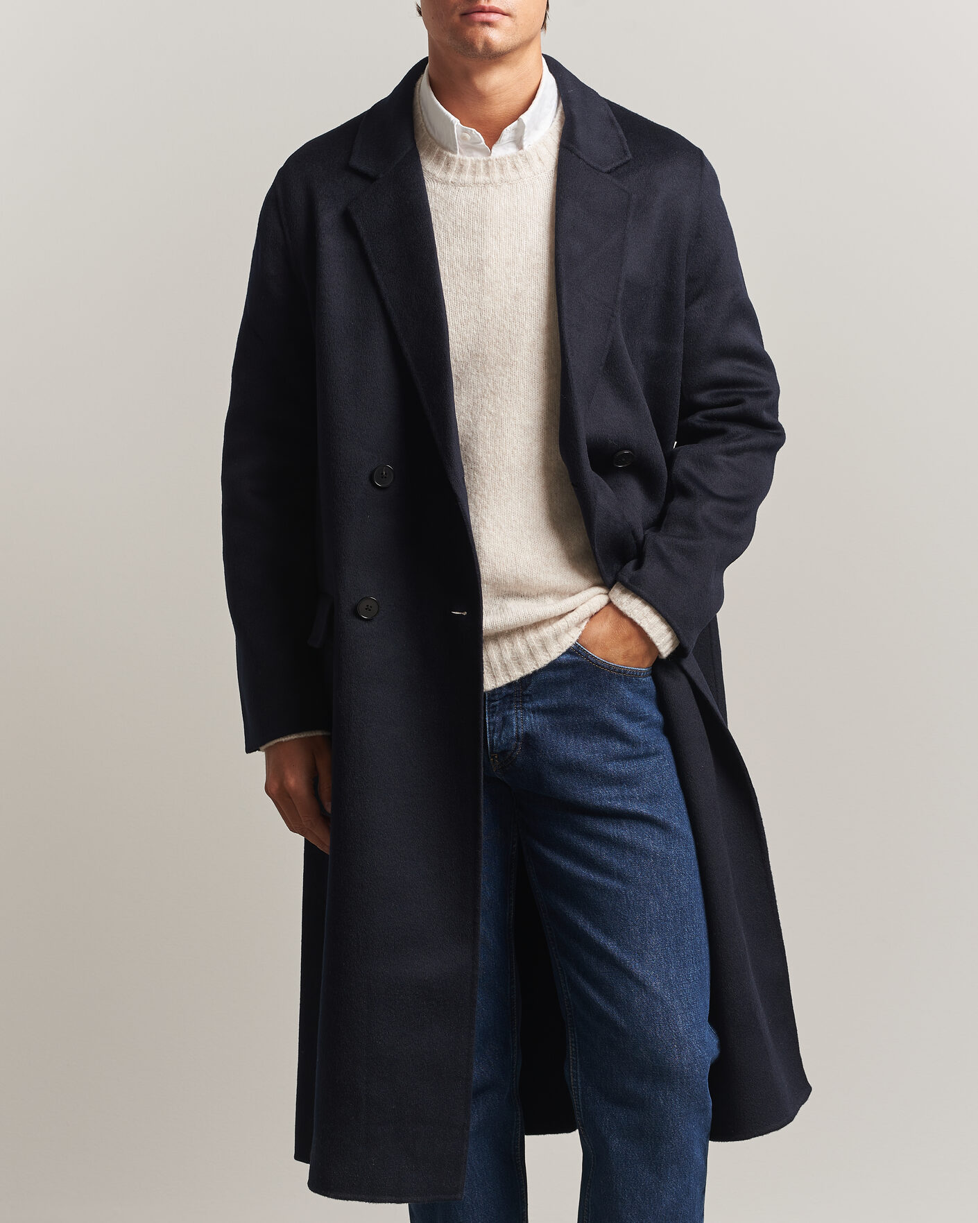 ジャケット・アウター Paul Smith MELTON LONG COAT PS Paul Smith Wool Coat Navy at CareOfCarl.com