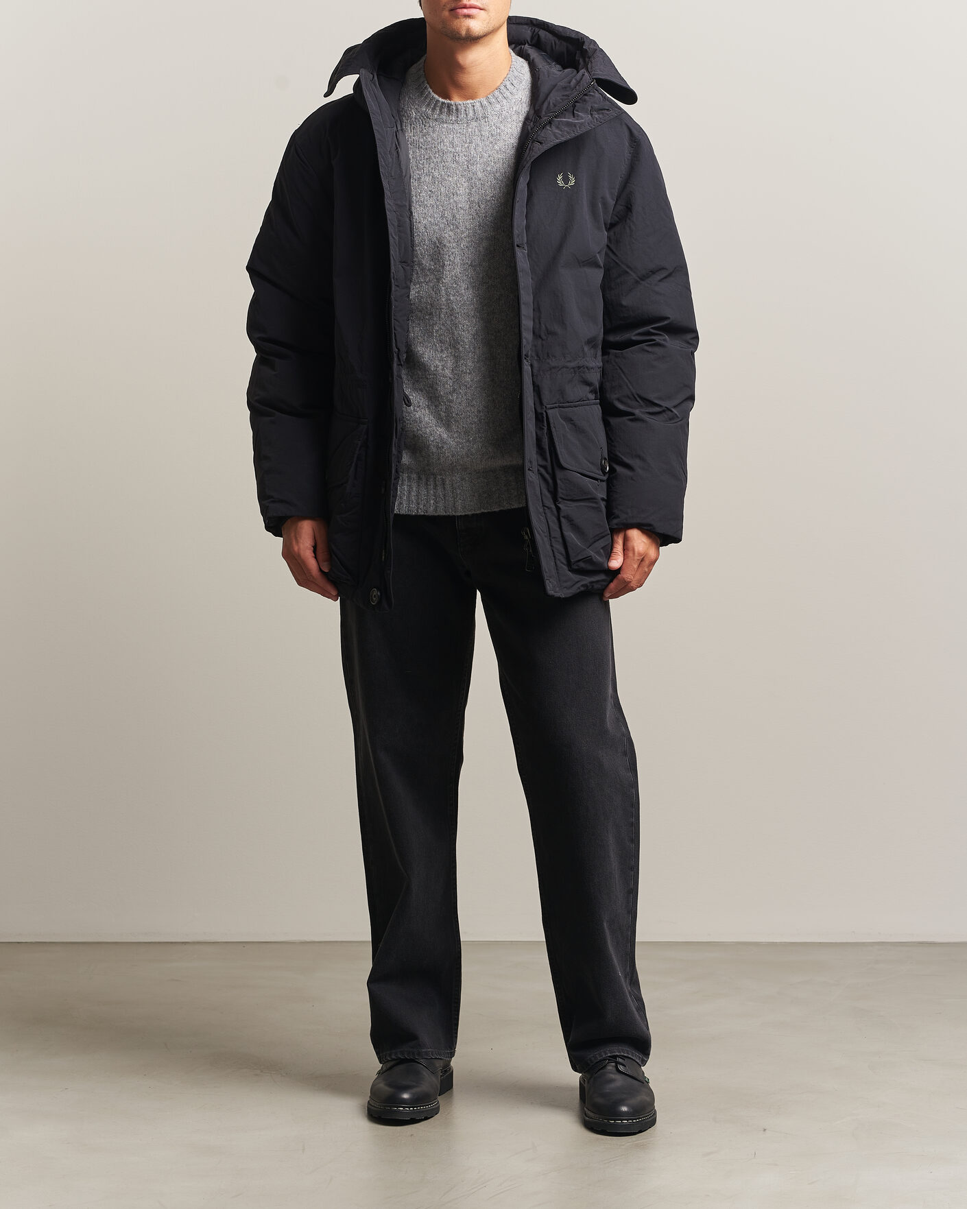 Men | Coats & Jackets | Fred Perry | Padded Patch Pocket Parka Black