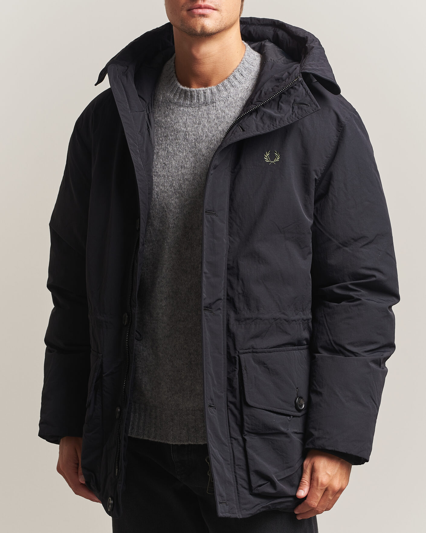 Men | Coats & Jackets | Fred Perry | Padded Patch Pocket Parka Black