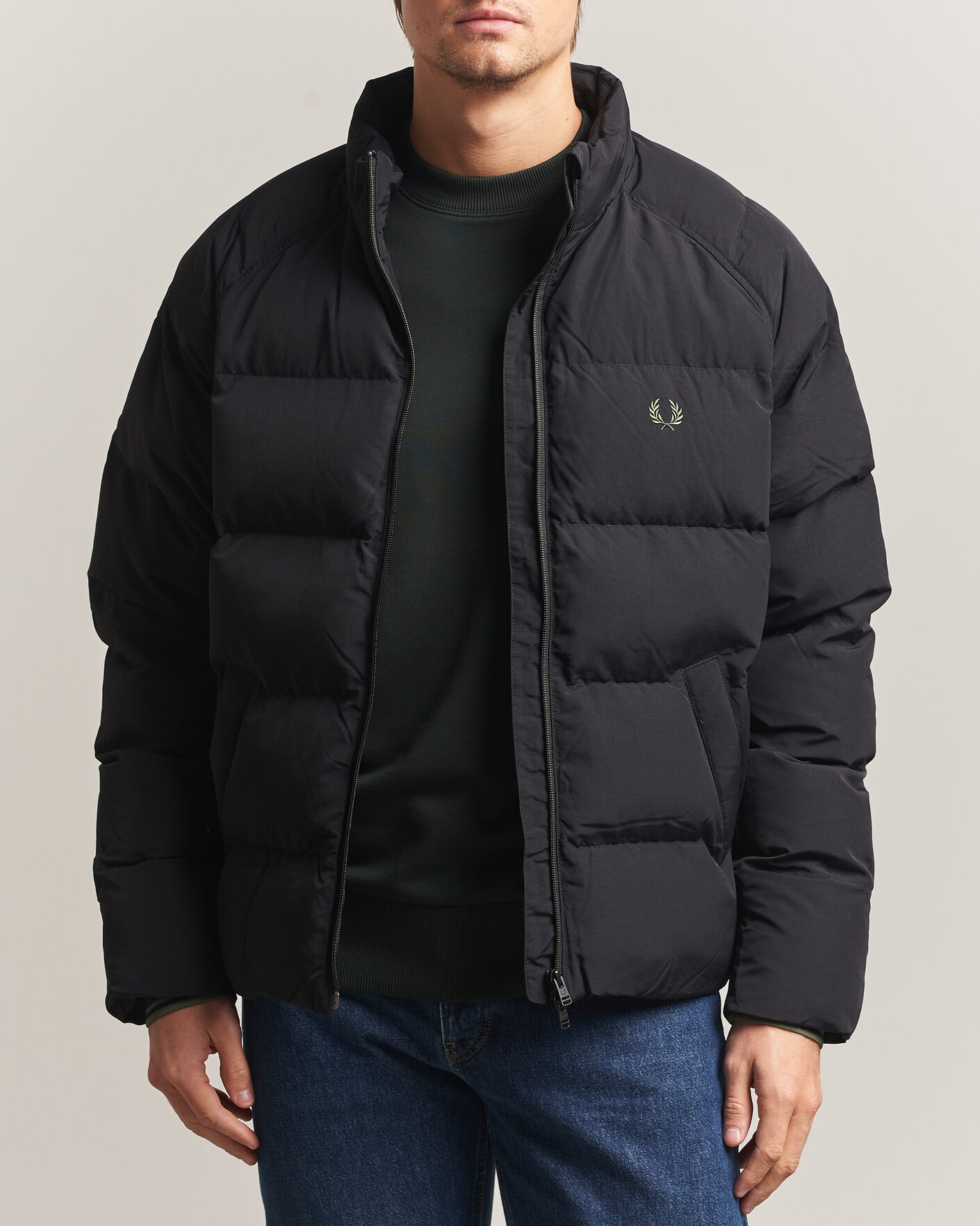 Men | Coats & Jackets | Fred Perry | Raglan Sleeve Padded Jacket Black