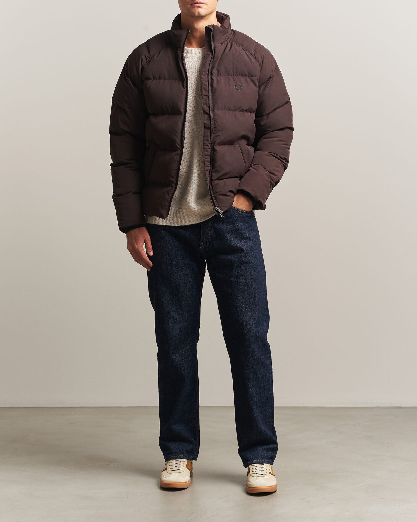 Men | Coats & Jackets | Fred Perry | Raglan Sleeve Padded Jacket Rich Brown