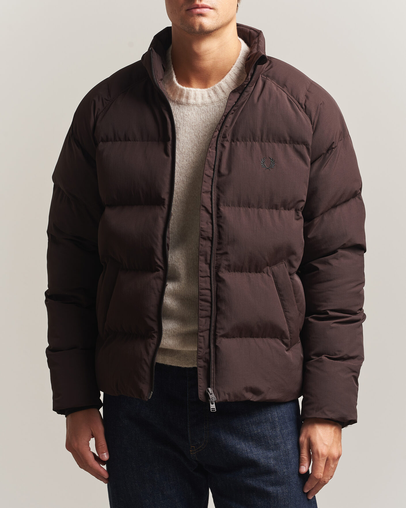 Men | Coats & Jackets | Fred Perry | Raglan Sleeve Padded Jacket Rich Brown